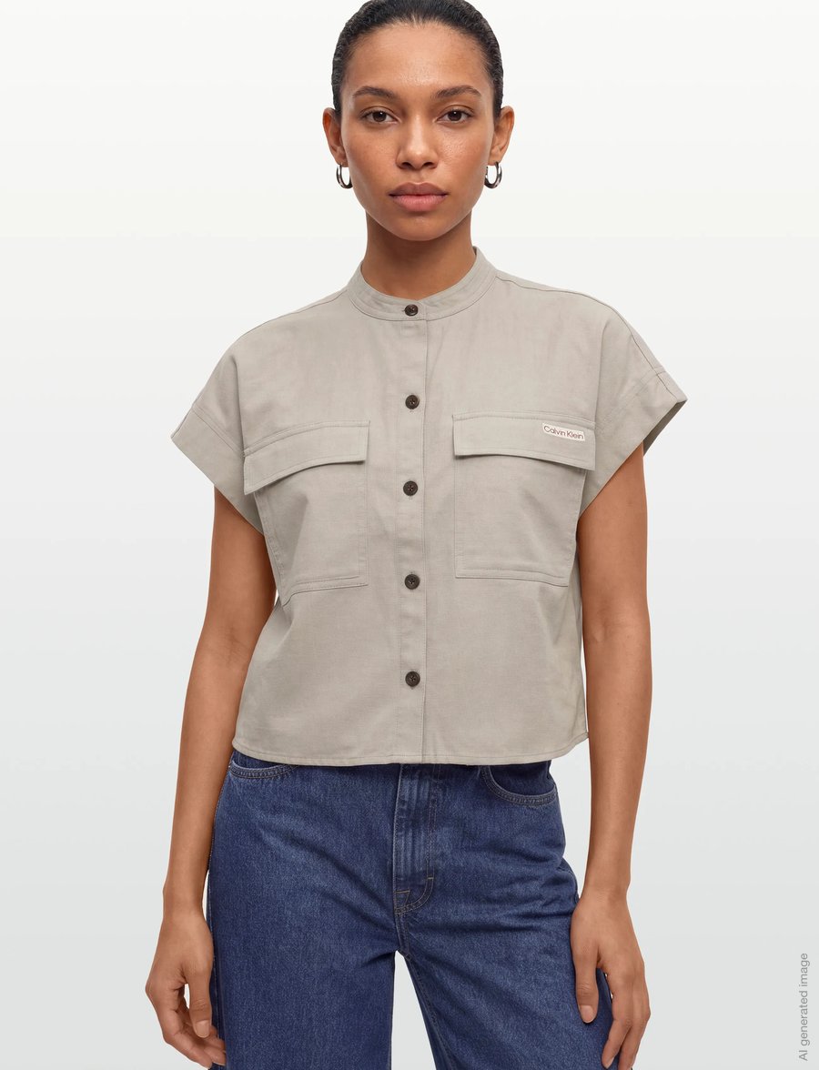 Calvin Klein Jeans - FAUX DENIM SS RELAXED BLOUSE - jeanshemden - roasted cashew - 3