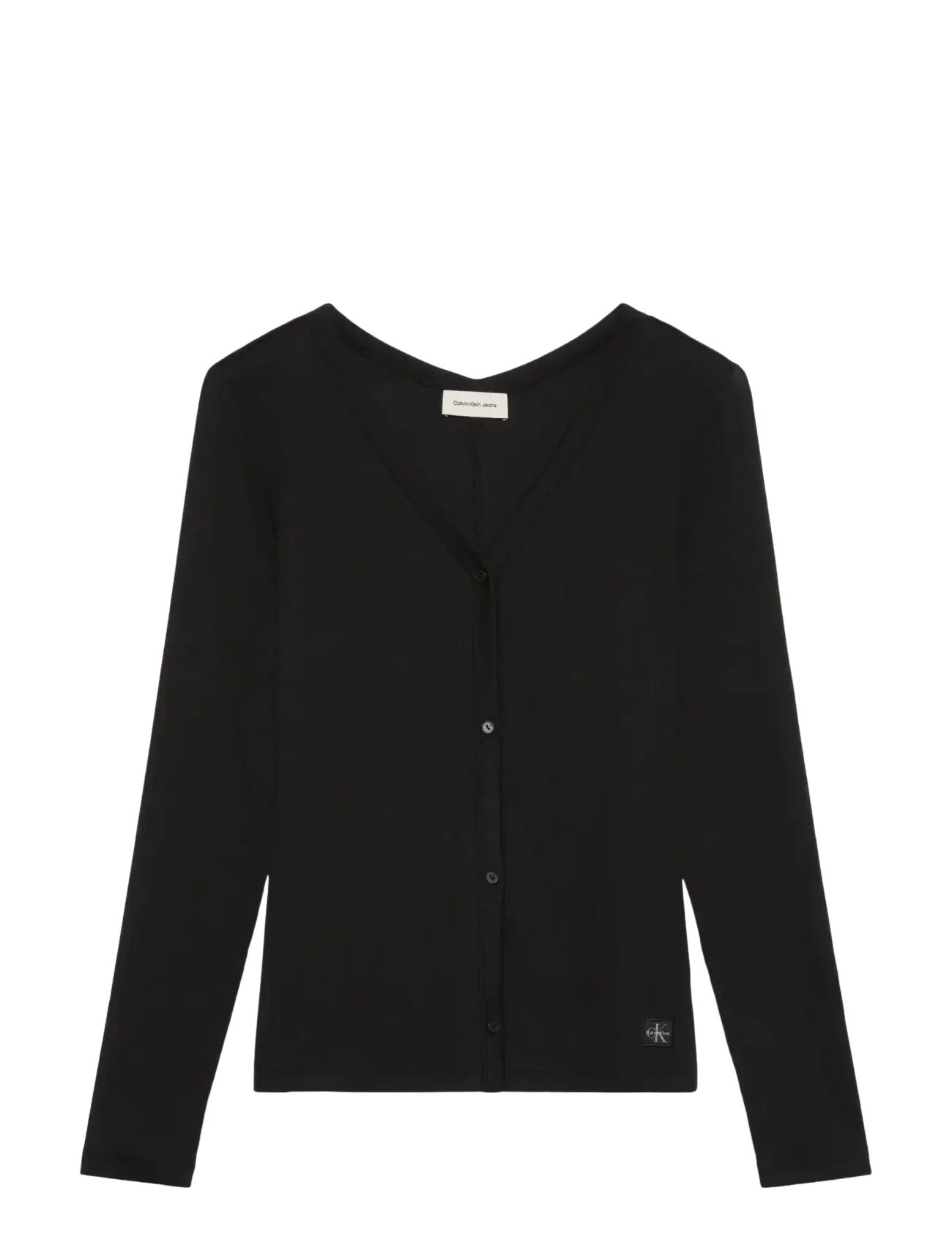 Calvin Klein Jeans LS WOVEN LABEL BABY RIB BUTTON F - Drabužiai - BLACK / black