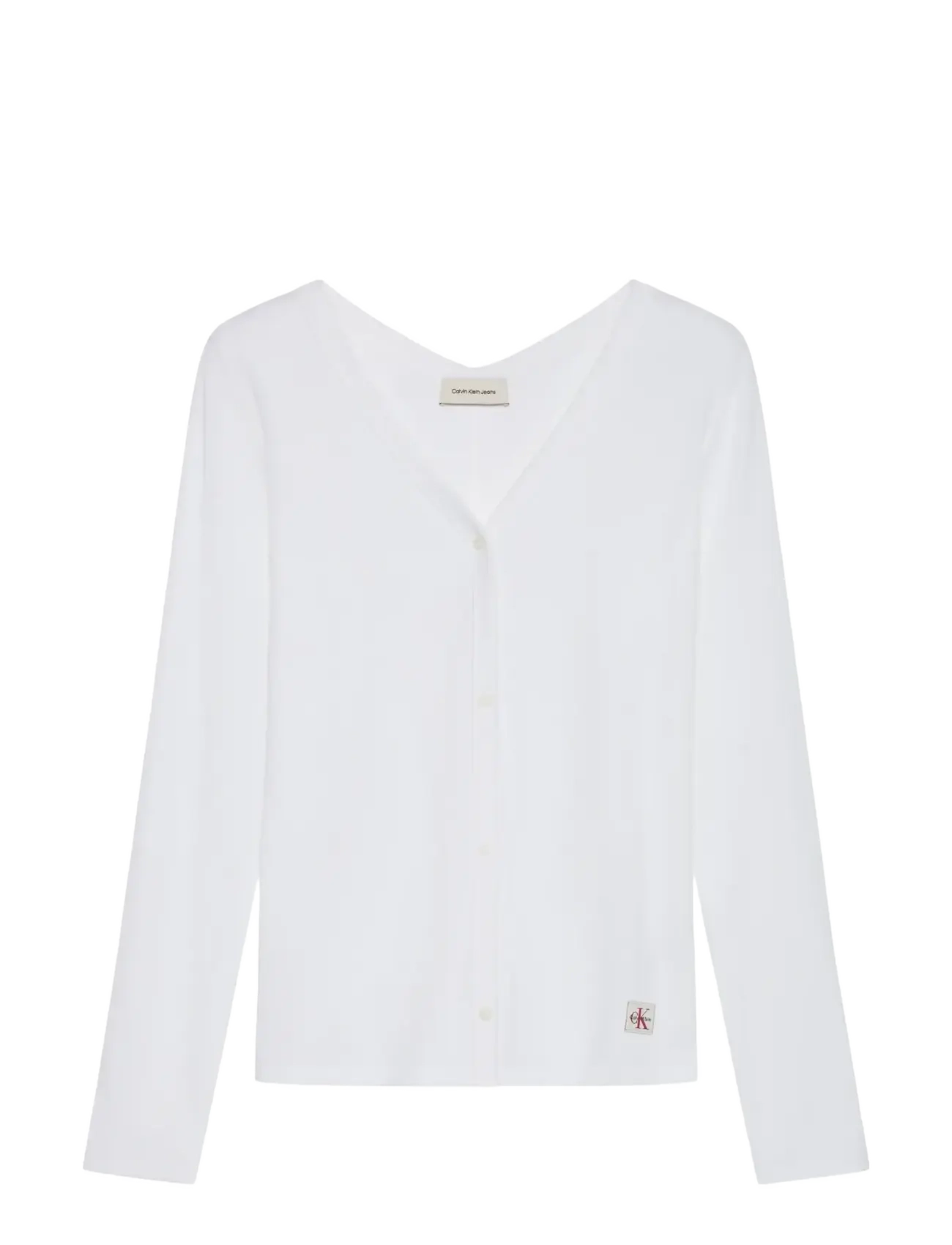 Calvin Klein Jeans LS WOVEN LABEL BABY RIB BUTTON F - Koftor - BRIGHT WHITE / white