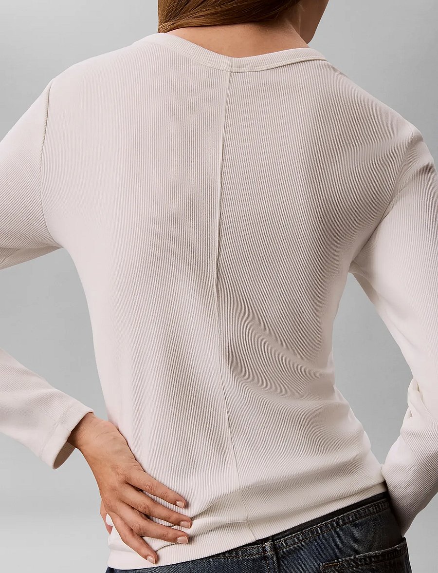 Calvin Klein Jeans - LS WOVEN LABEL BABY RIB BUTTON F - strickjacken - bright white - 4
