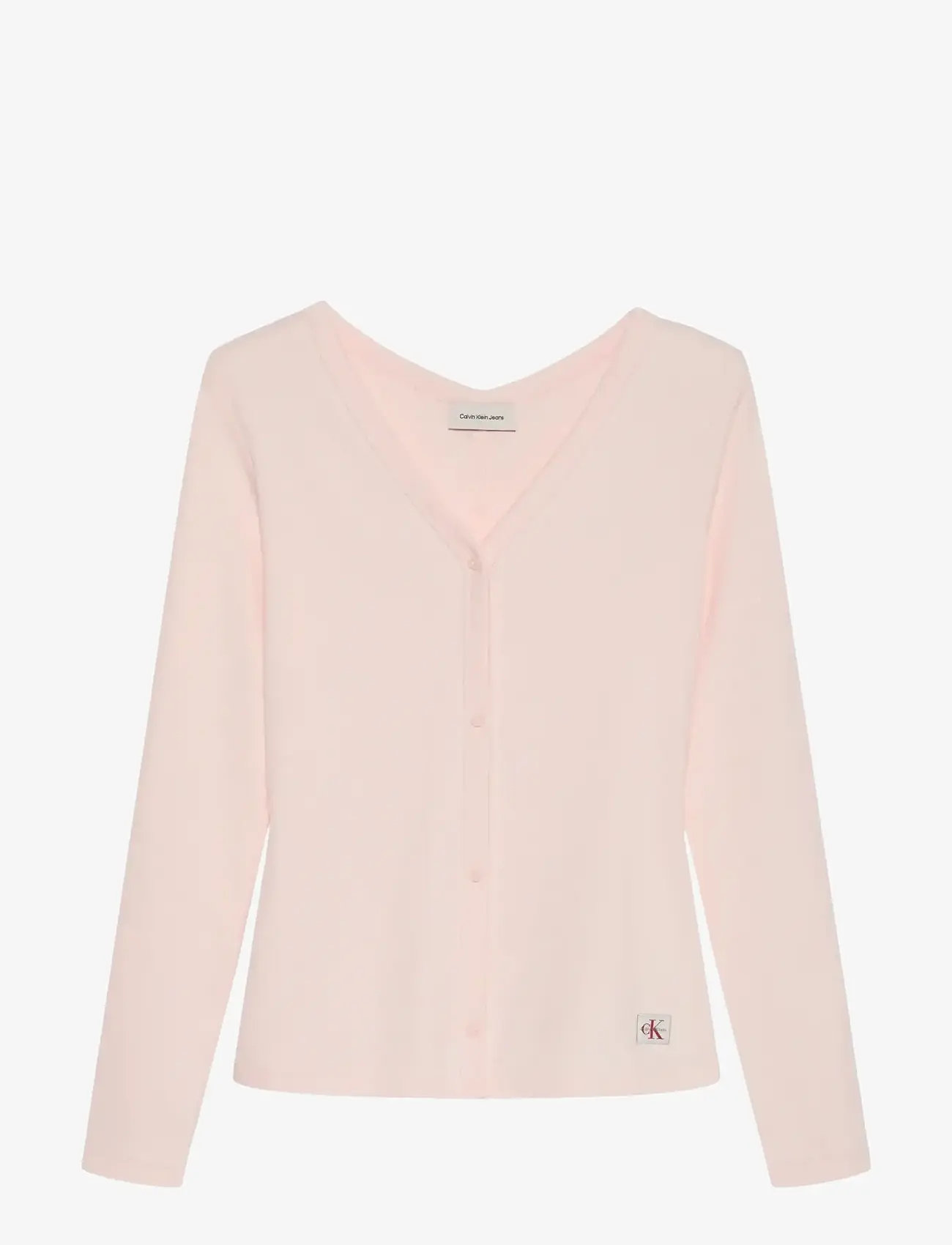Calvin Klein Jeans - LS WOVEN LABEL BABY RIB BUTTON F - swetry rozpinane - mangano calcite - 1