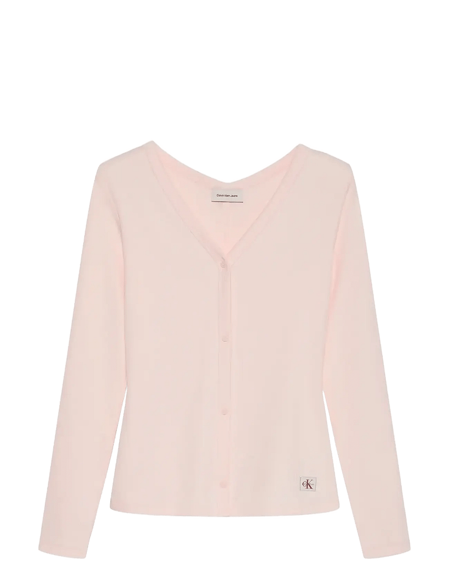 Calvin Klein Jeans - LS WOVEN LABEL BABY RIB BUTTON F - strickjacken - mangano calcite - 1