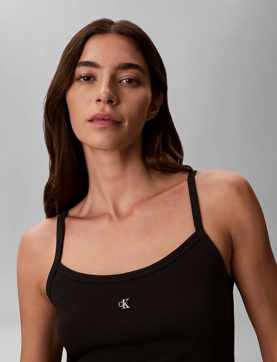 Calvin Klein Jeans - SL 2X2 BABY RIB STRAP TANK - linnen - black - 3