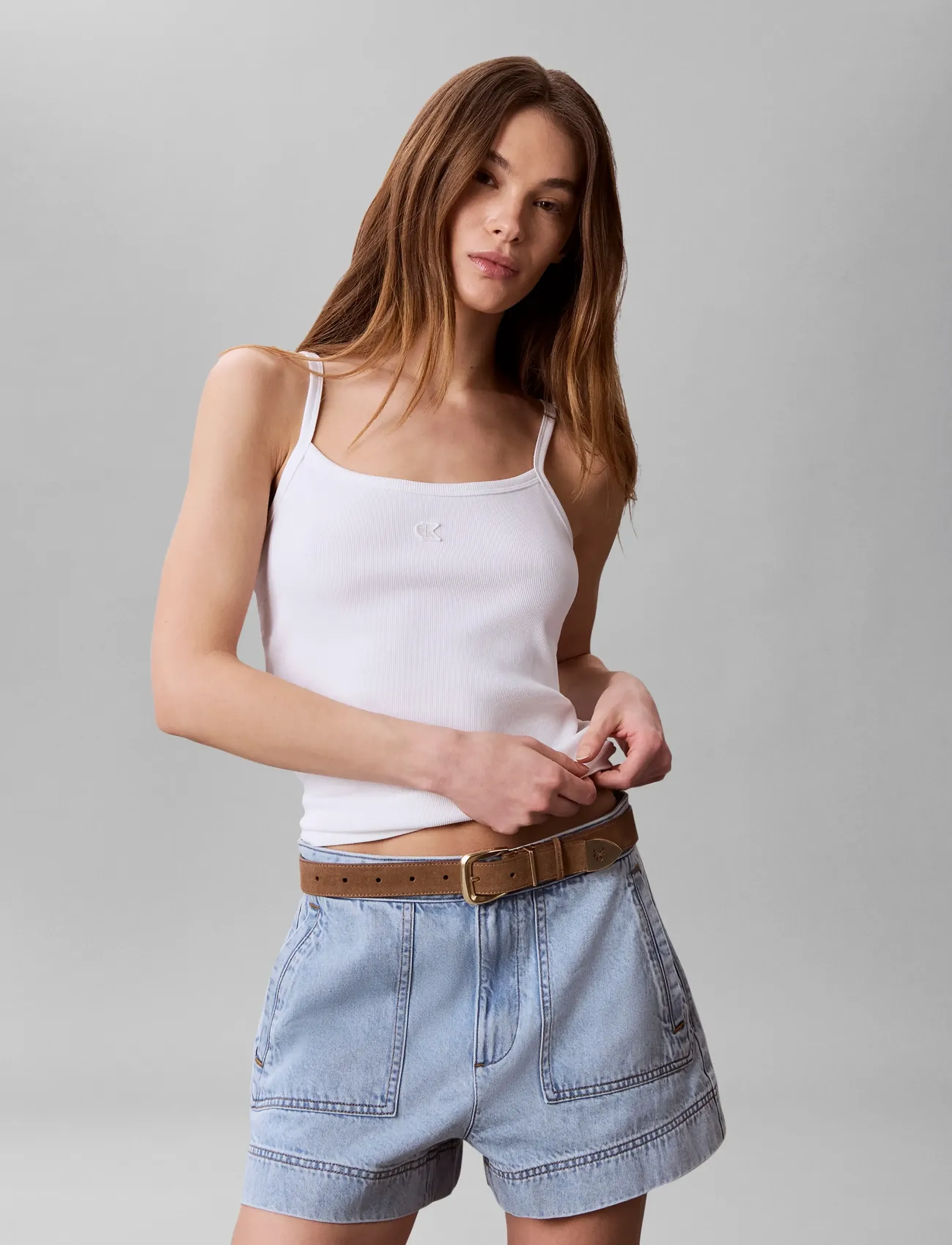 Calvin Klein Jeans SL 2X2 BABY RIB STRAP TANK - Tøj - BRIGHT WHITE / white