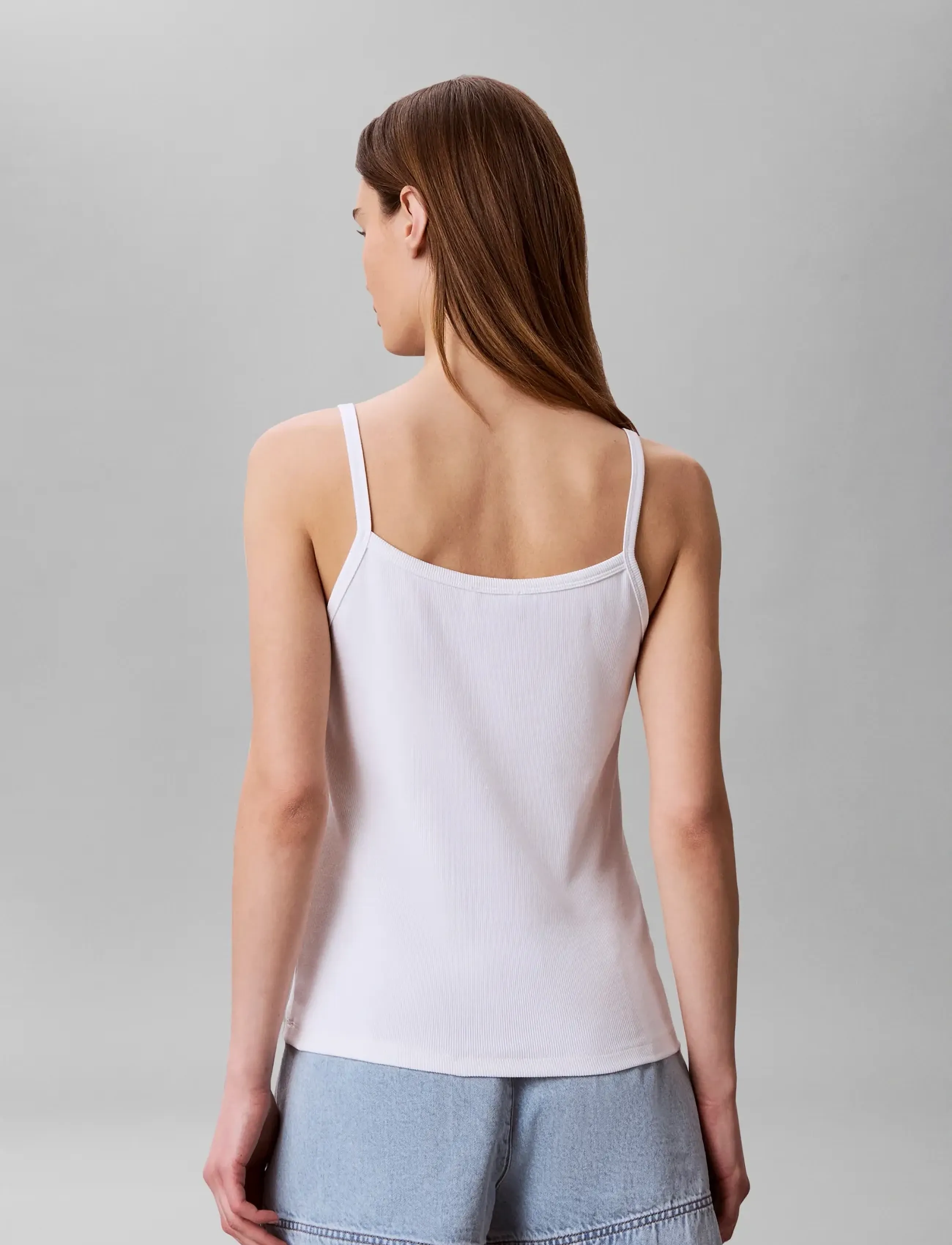 Calvin Klein Jeans - SL 2X2 BABY RIB STRAP TANK - tanktops - bright white - 3