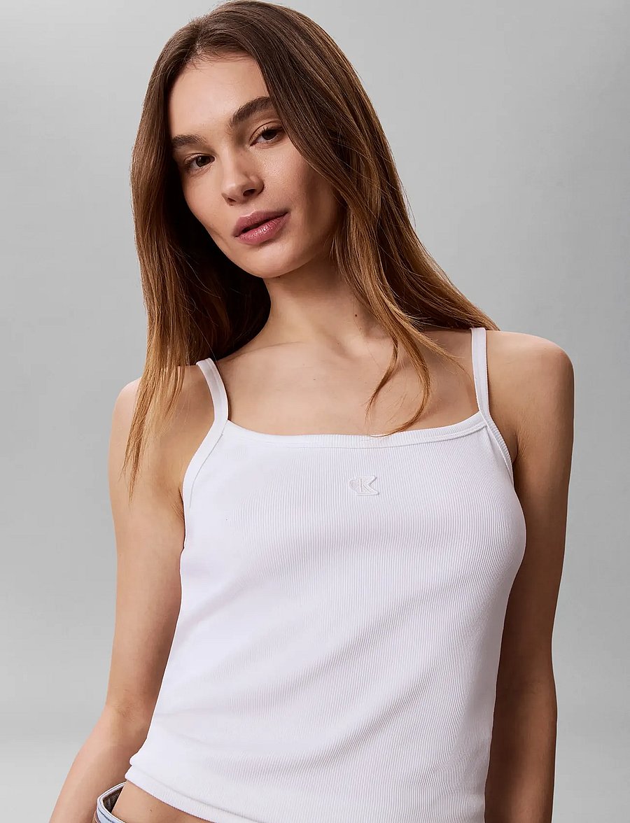 Calvin Klein Jeans - SL 2X2 BABY RIB STRAP TANK - sleeveless tops - bright white - 4