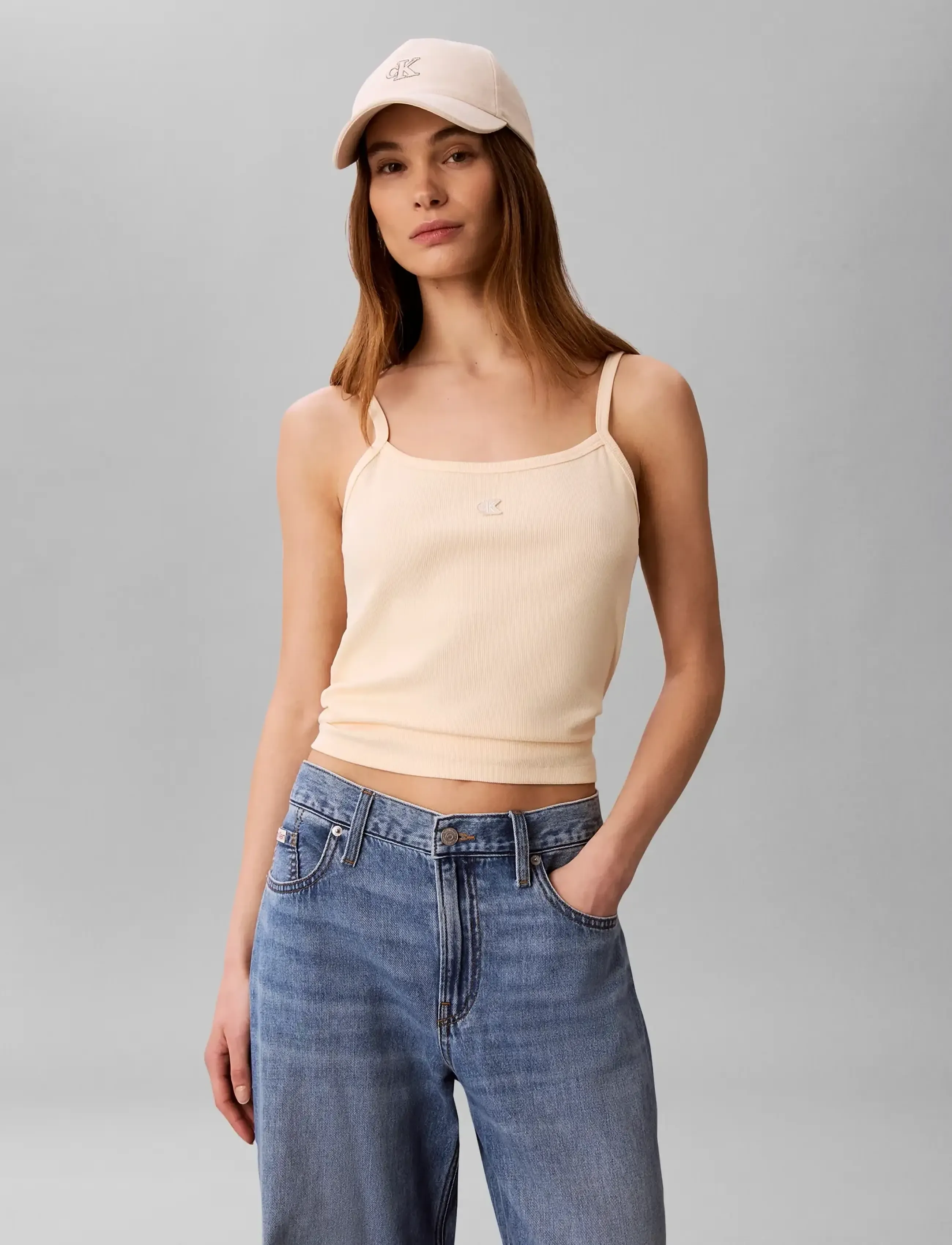 Calvin Klein Jeans SL 2X2 BABY RIB STRAP TANK - Tøj - VANILLA CUSTARD / cream