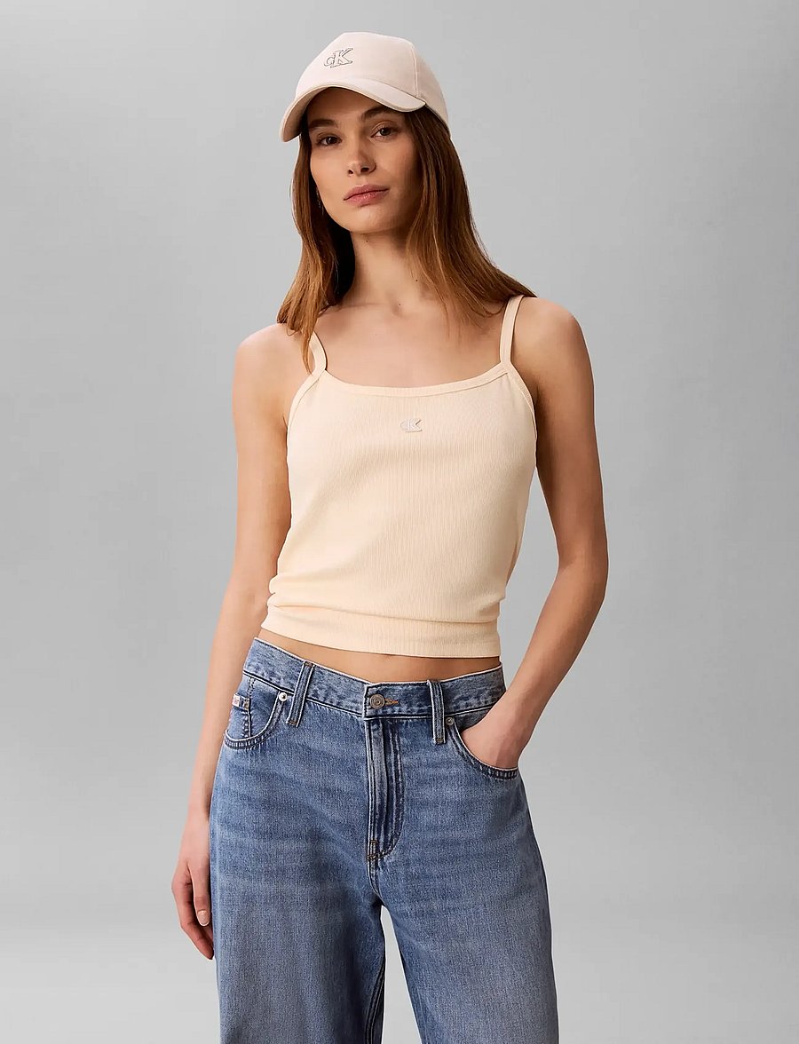 Calvin Klein Jeans - SL 2X2 BABY RIB STRAP TANK - tanktops - vanilla custard - 0