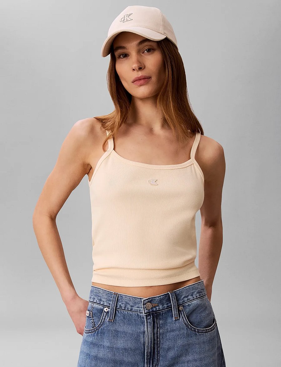 Calvin Klein Jeans - SL 2X2 BABY RIB STRAP TANK - tanktops - vanilla custard - 5
