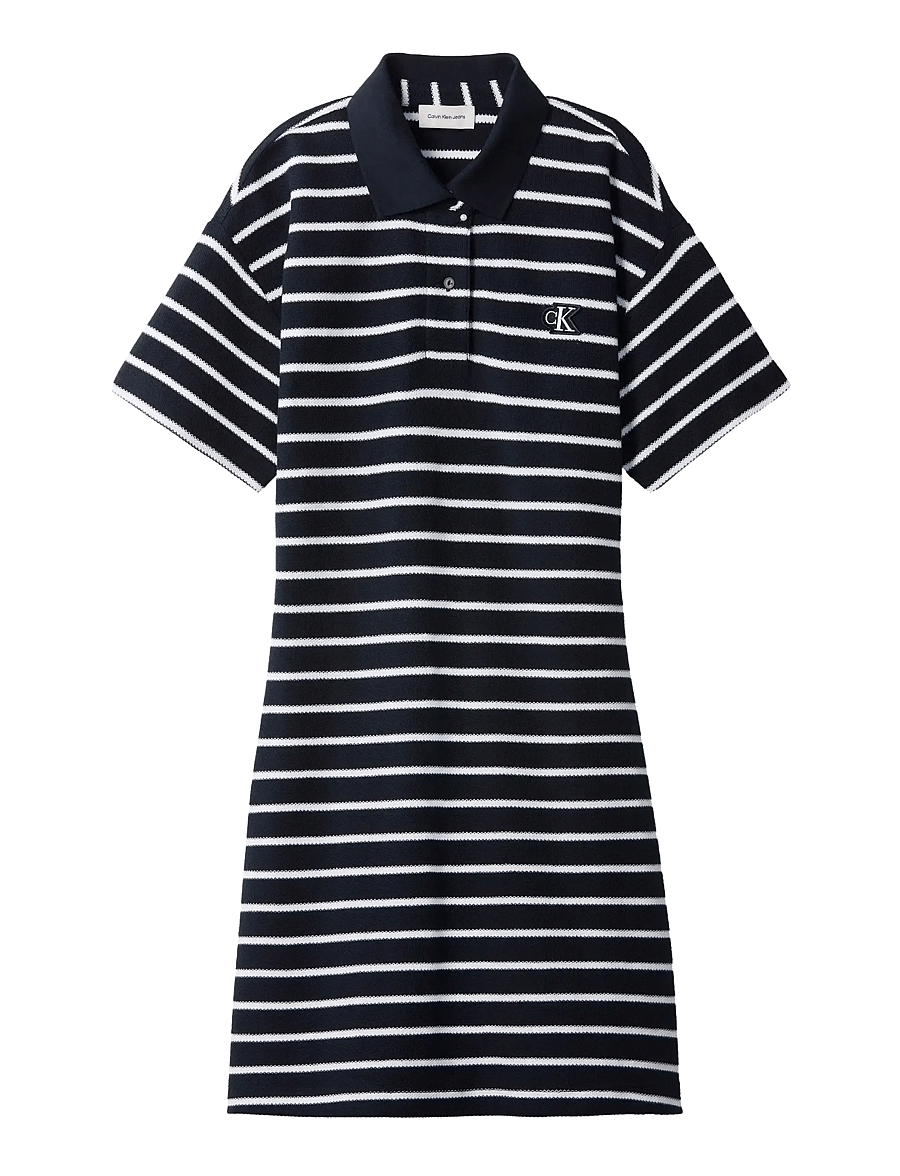 Calvin Klein Jeans - SS STRIPED PIQUE POLO MINI DRESS - t-shirt-kleider - dark sapphire - 1