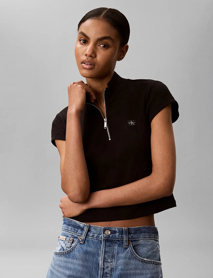 Calvin Klein Jeans - SS HERITAGE LABEL TOP - lühikesed topid - black - 0
