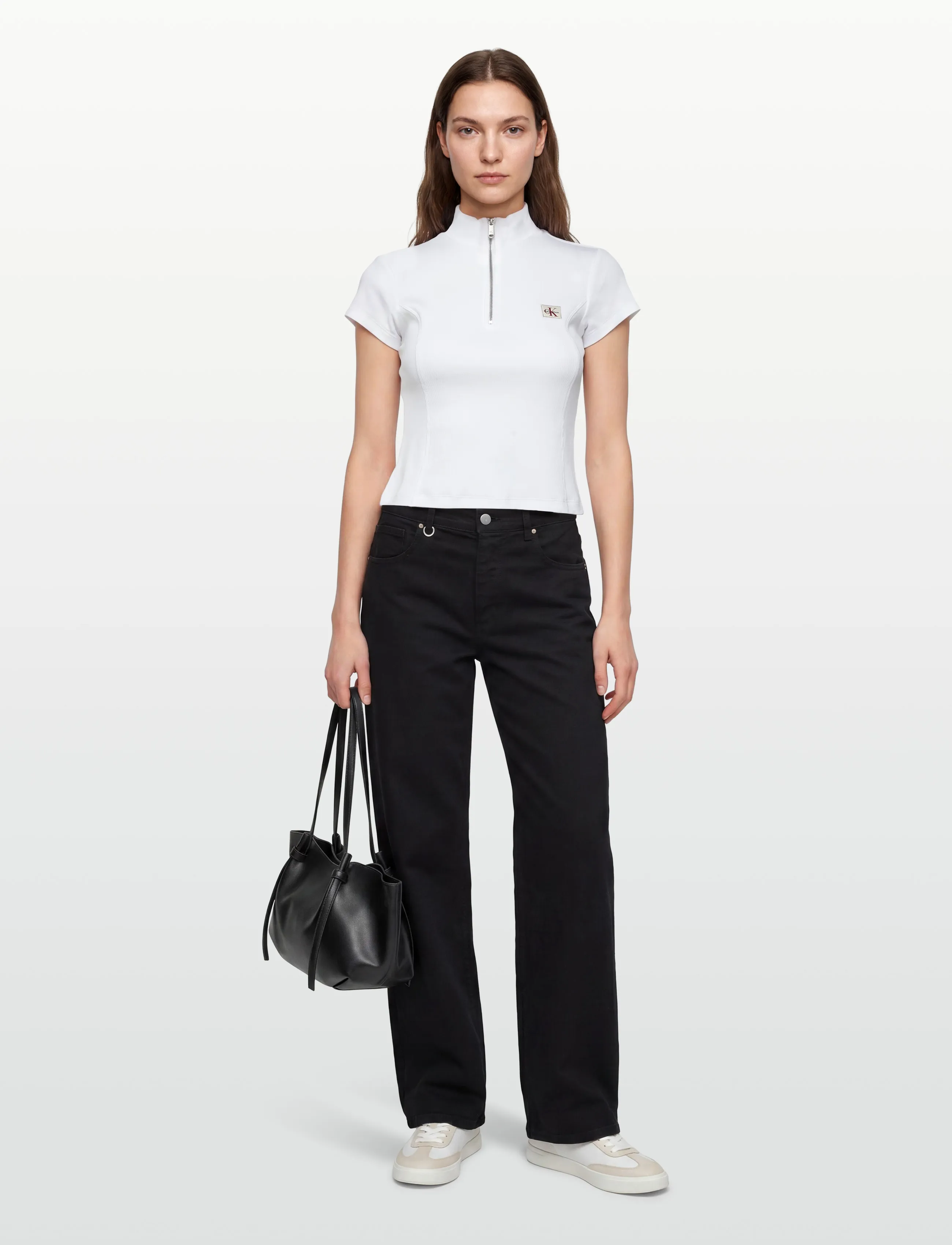 Calvin Klein Jeans SS HERITAGE LABEL TOP - Crop Tops - BRIGHT WHITE / white