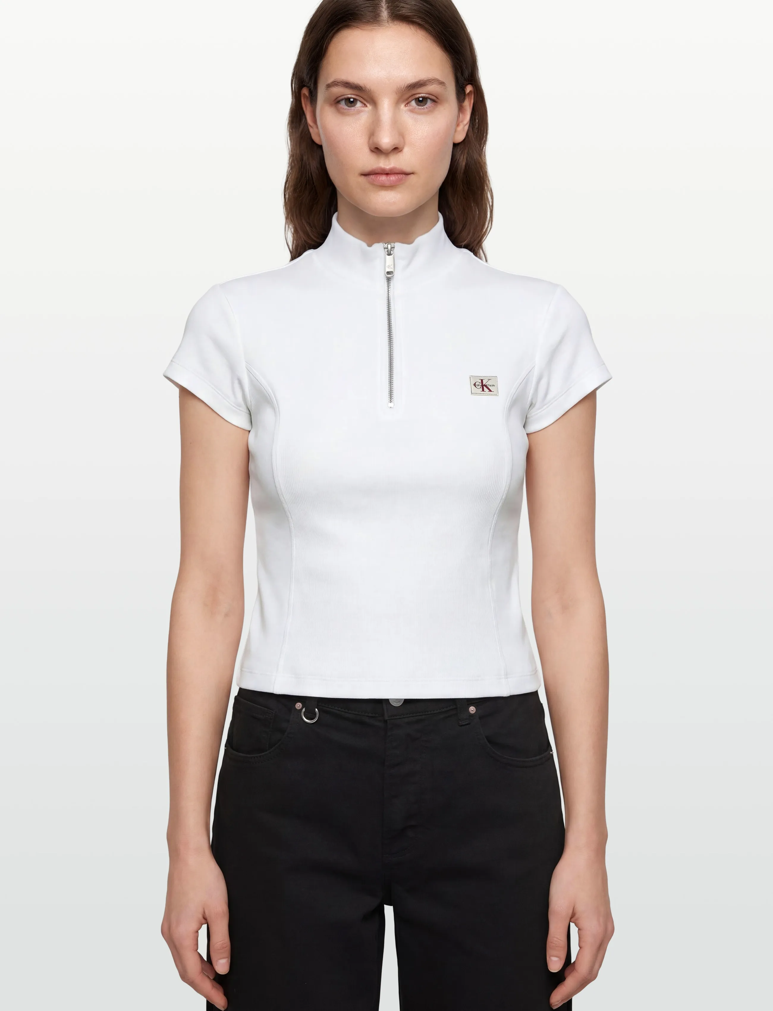 Calvin Klein Jeans - SS HERITAGE LABEL TOP - crop tops - bright white - 3