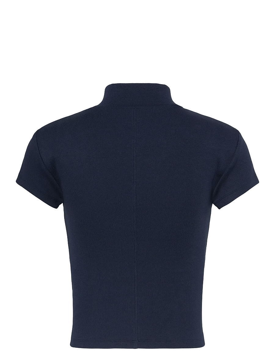Calvin Klein Jeans - SS WOVEN LABEL 2X2 BABY RIB ZIP - crop tops - dark sapphire - 1