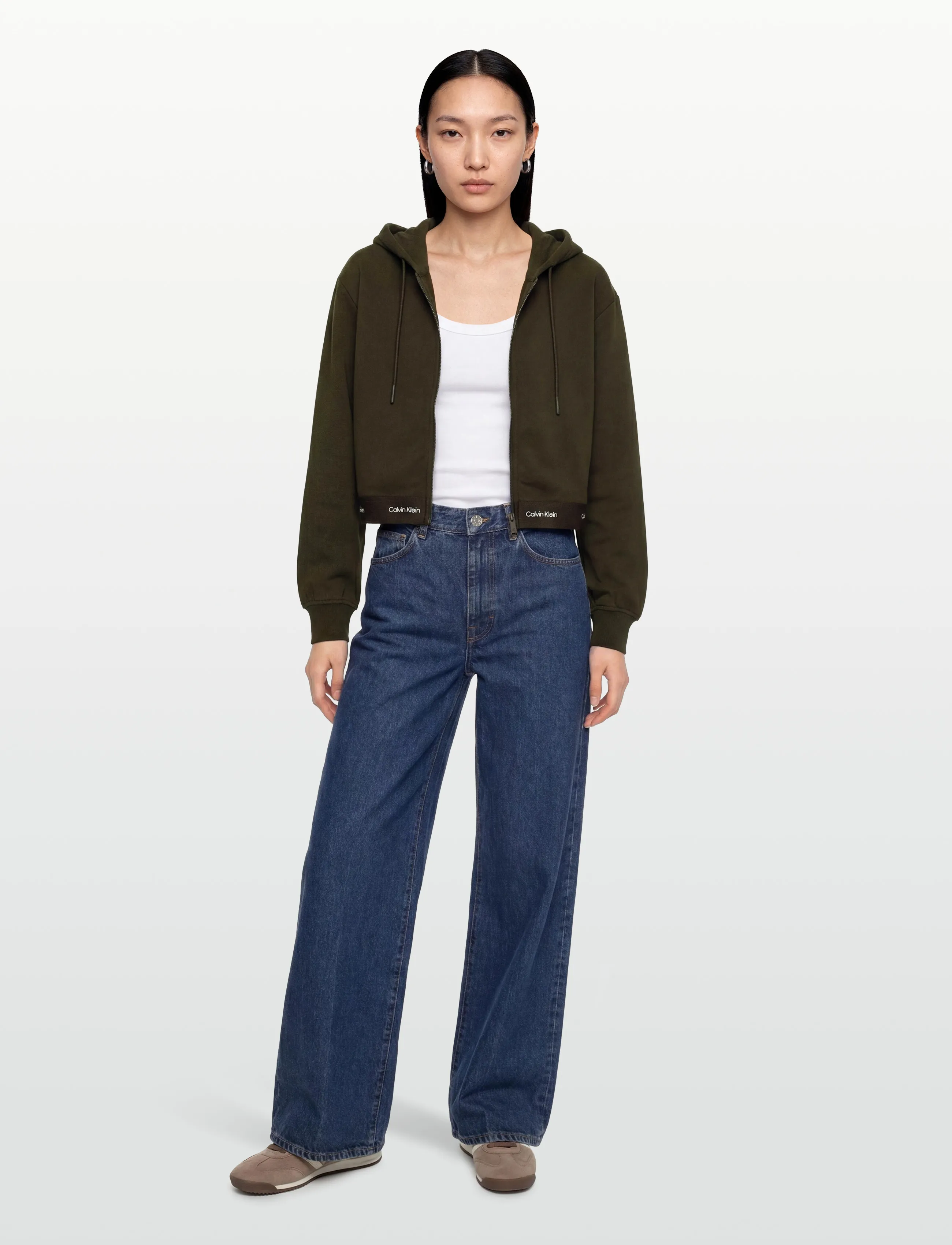 Calvin Klein Jeans LS TERRY LOGO WAIST CROPPED FZ H - T-Shirts & Tops - DARK COFFEE / brown