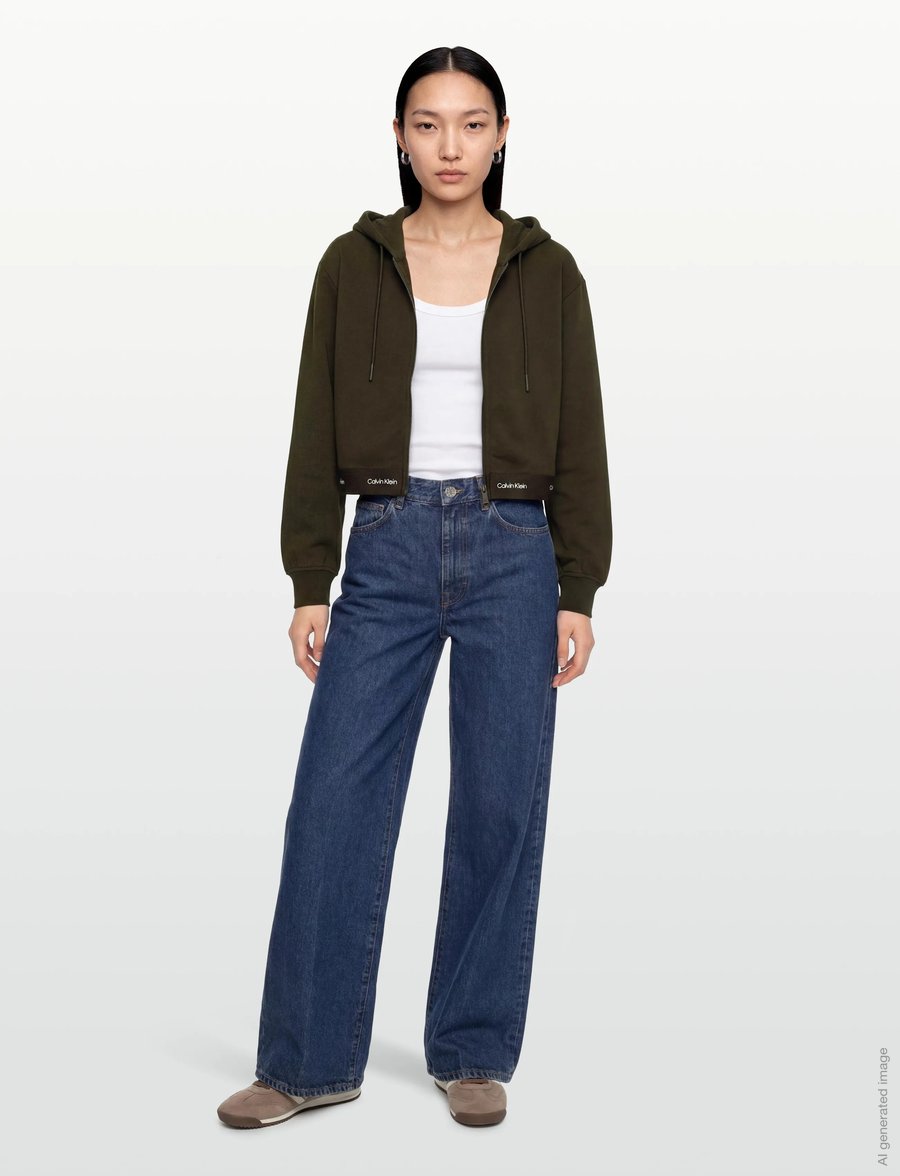 Calvin Klein Jeans - LS TERRY LOGO WAIST CROPPED FZ H - crop tops - dark coffee - 0