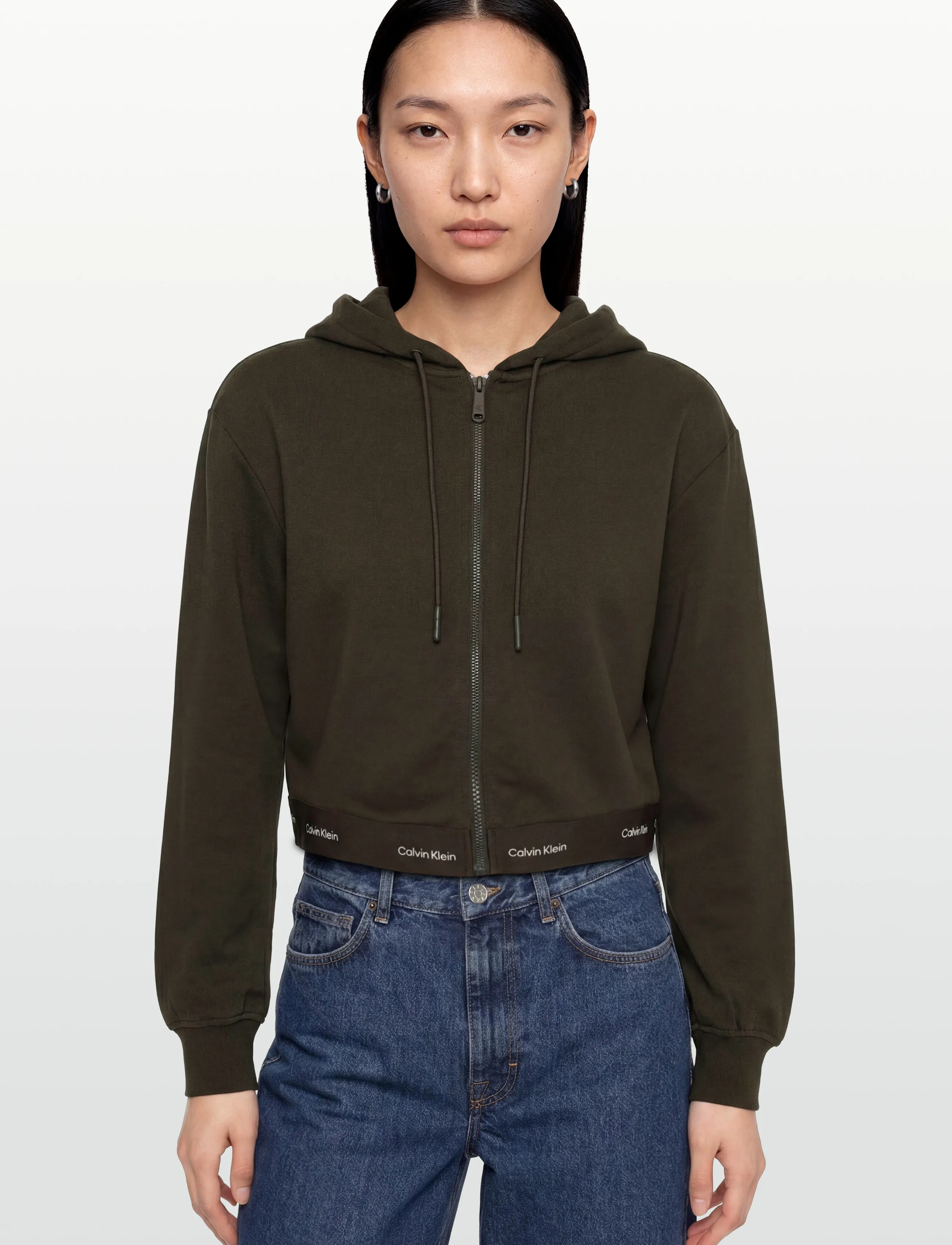 Calvin Klein Jeans - LS TERRY LOGO WAIST CROPPED FZ H - crop tops - dark coffee - 3