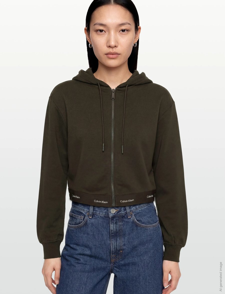 Calvin Klein Jeans - LS TERRY LOGO WAIST CROPPED FZ H - crop tops - dark coffee - 3