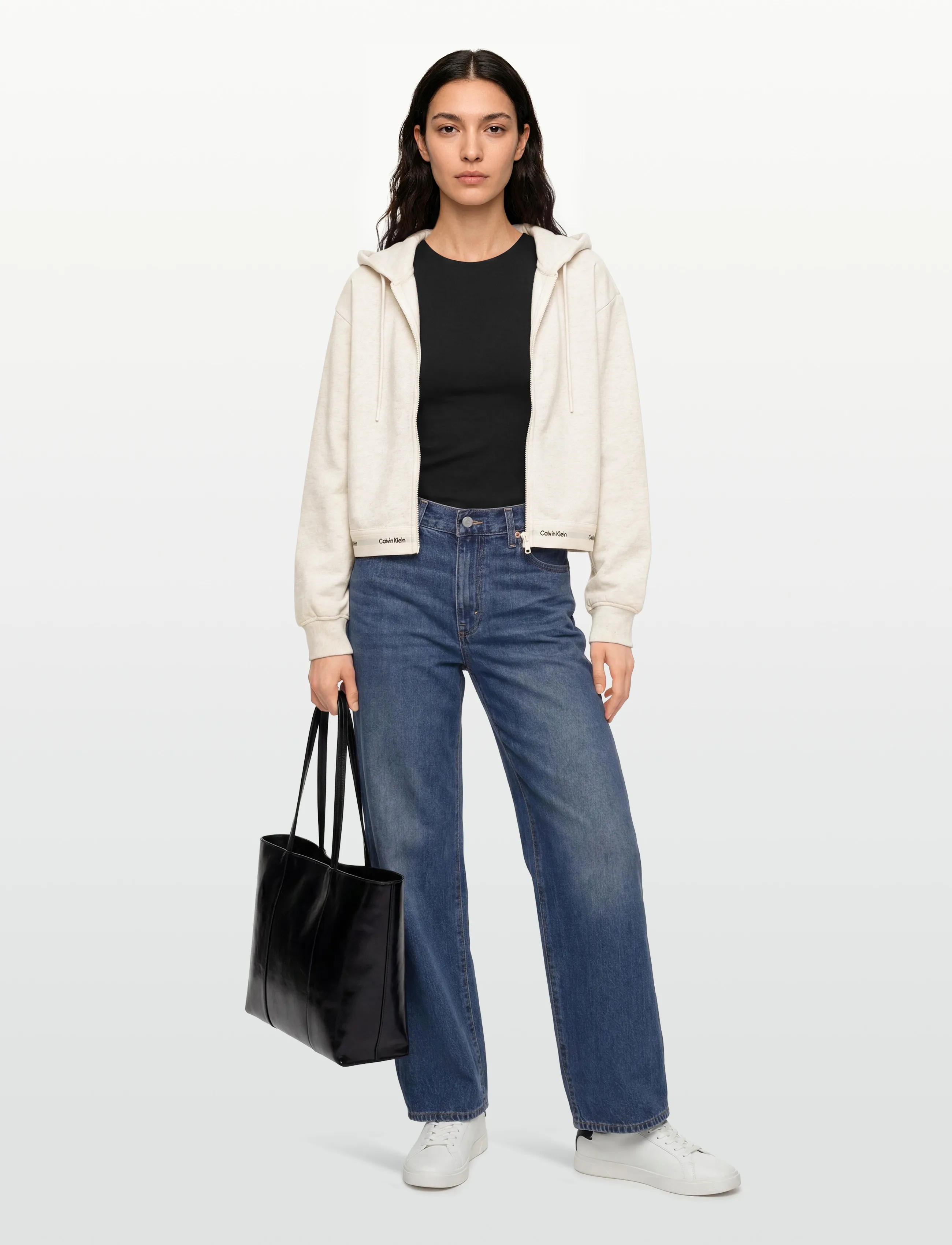 Calvin Klein Jeans LS TERRY LOGO WAIST CROPPED FZ H - Crop tops - VANILLA HEATHER / cream