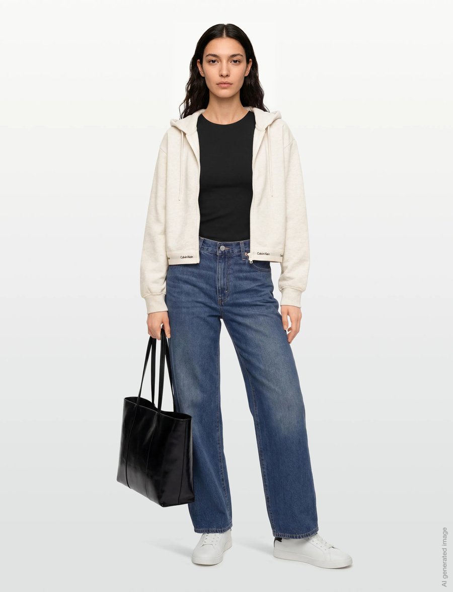 Calvin Klein Jeans - LS TERRY LOGO WAIST CROPPED FZ H - crop tops - vanilla heather - 0