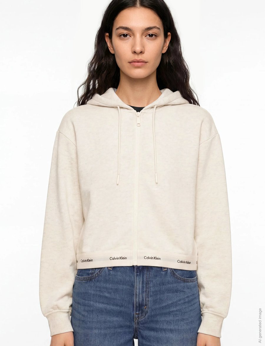 Calvin Klein Jeans - LS TERRY LOGO WAIST CROPPED FZ H - crop tops - vanilla heather - 3