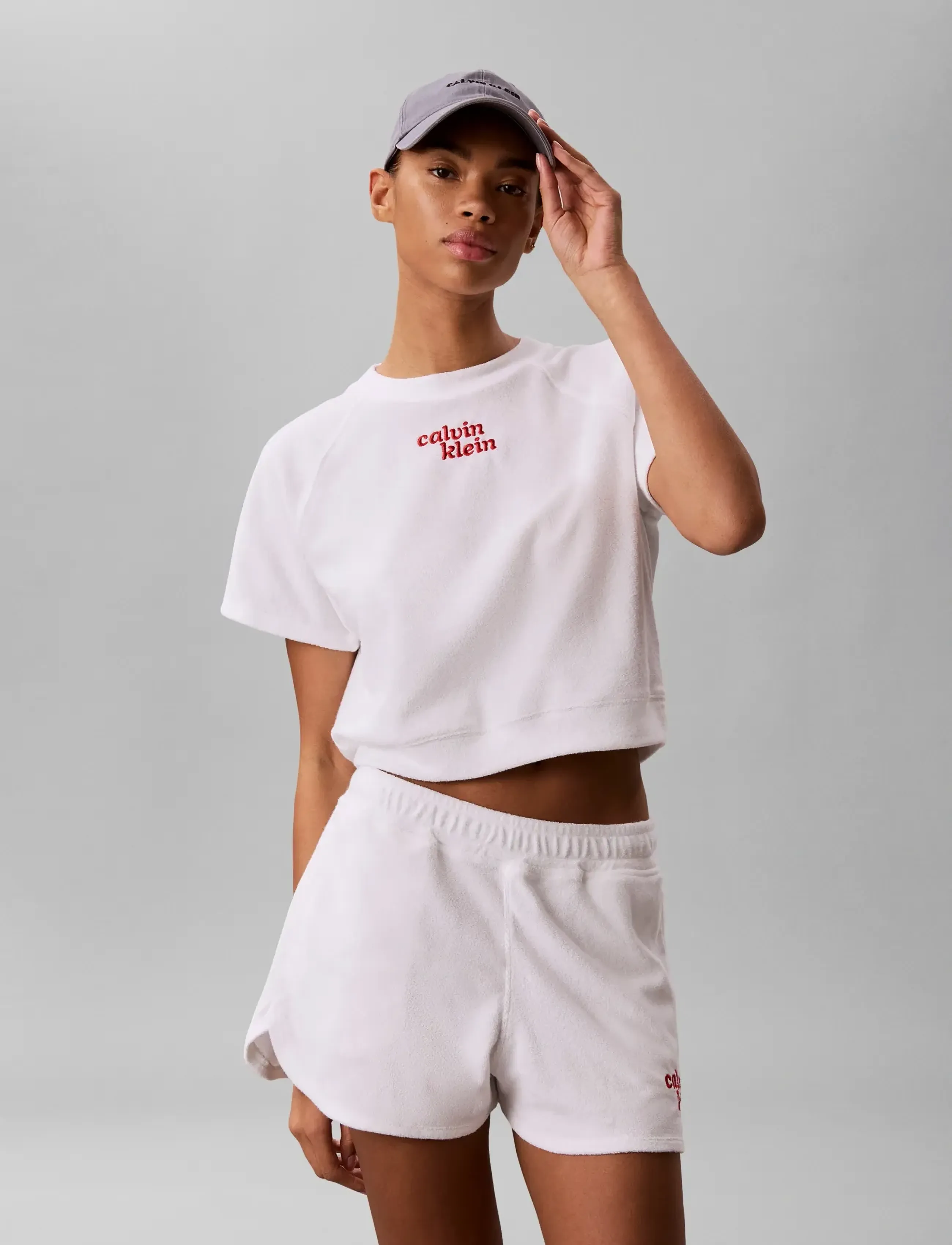 Calvin Klein Jeans Ss Towel Terry Cropped Sweatshir, Kvinder, Kortærmet Cropped Terry Sweatshirt, Hvid, Str: L
