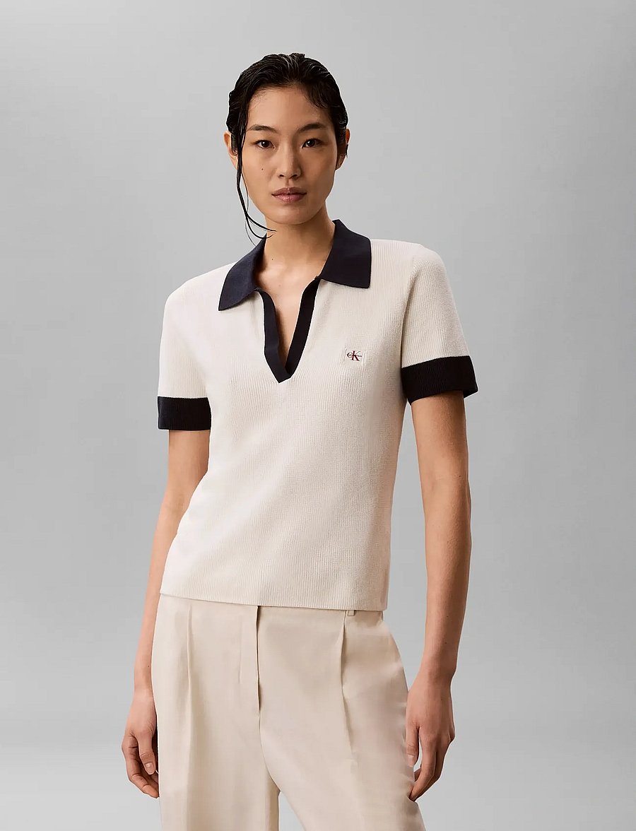 Calvin Klein Jeans - WOVEN LABEL SS POLO - poloshirts - tofu - 0