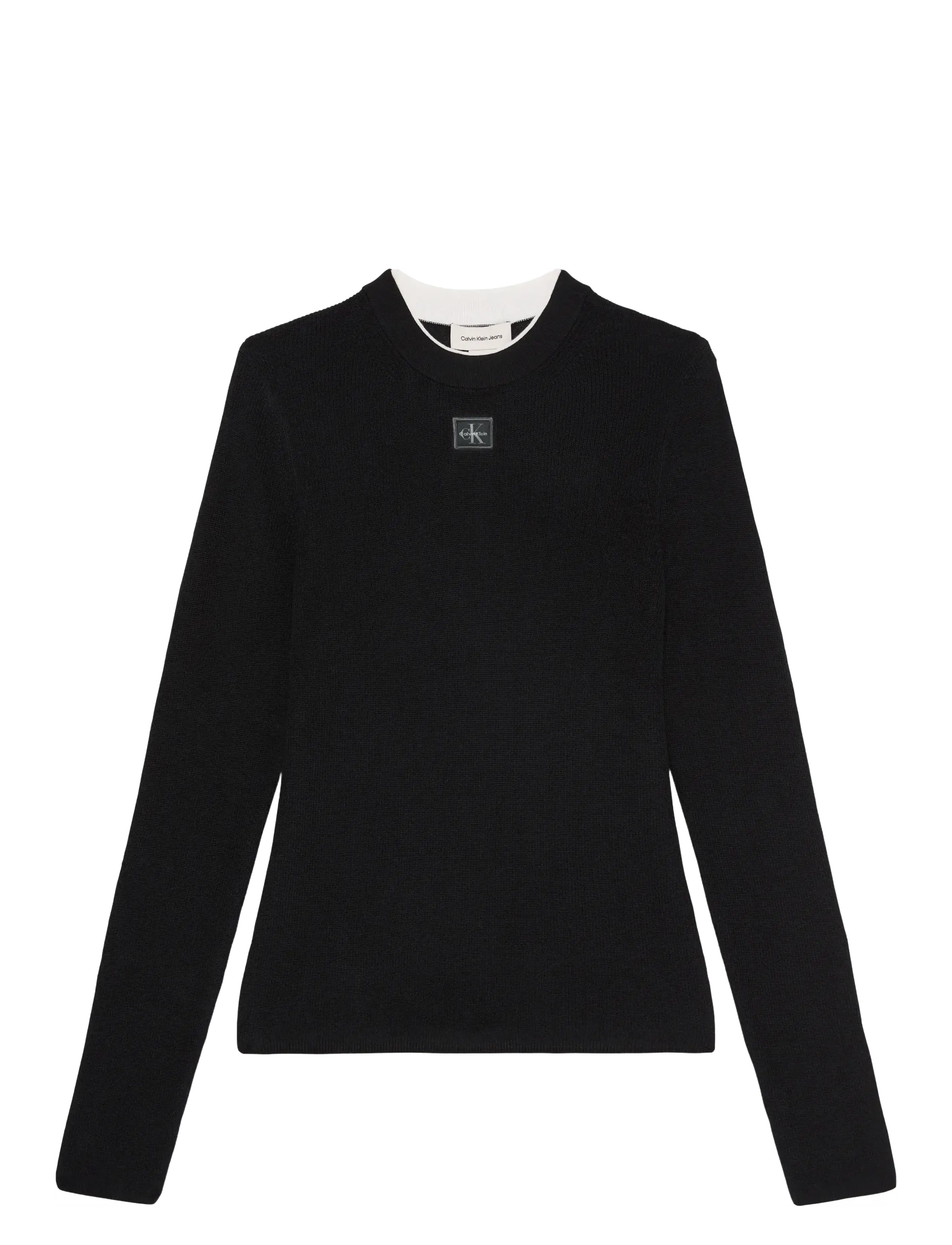 Calvin Klein Jeans WOVEN LABEL LS CREW NECK - Knitwear - BLACK / black