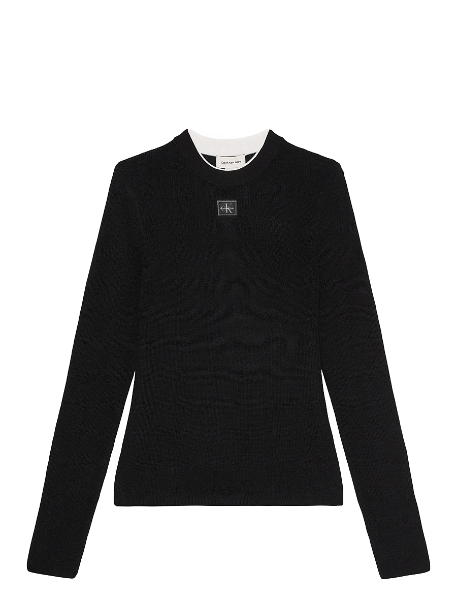 Calvin Klein Jeans - WOVEN LABEL LS CREW NECK - striktrøjer - black - 1