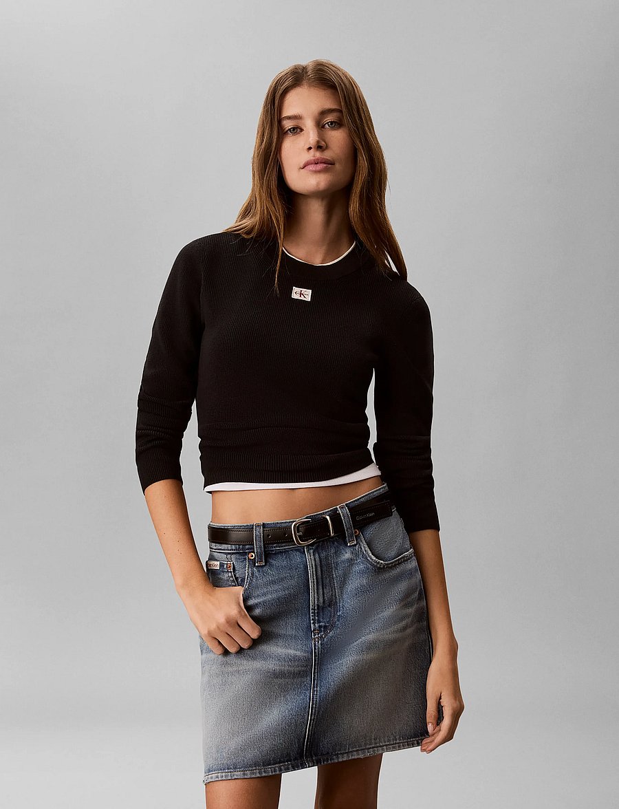 Calvin Klein Jeans - WOVEN LABEL LS CREW NECK - striktrøjer - black - 0