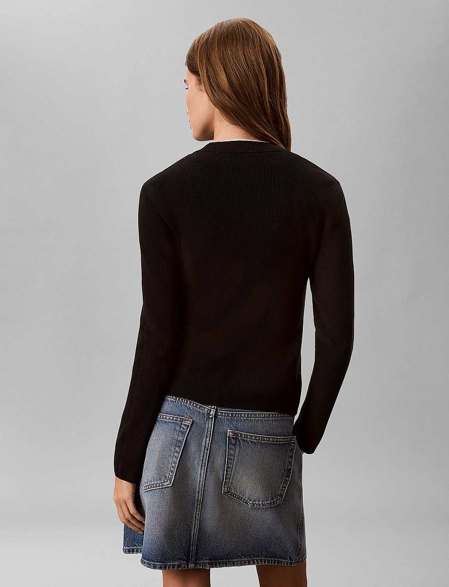 Calvin Klein Jeans - WOVEN LABEL LS CREW NECK - striktrøjer - black - 3