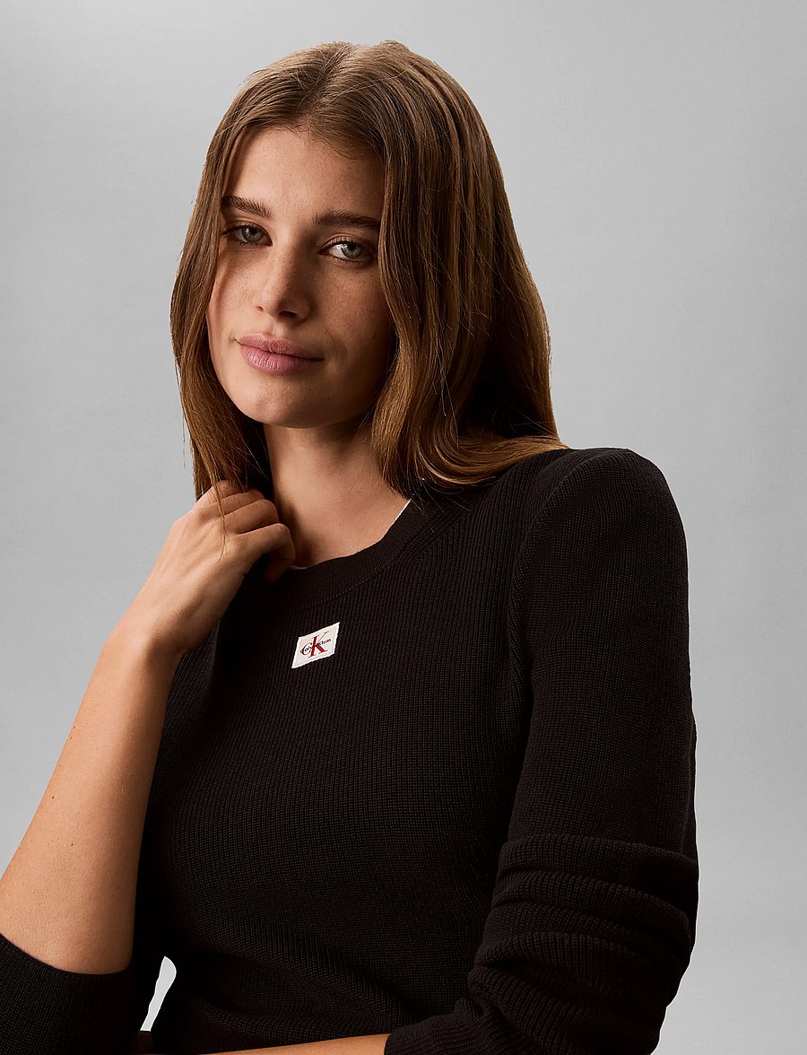 Calvin Klein Jeans - WOVEN LABEL LS CREW NECK - striktrøjer - black - 4