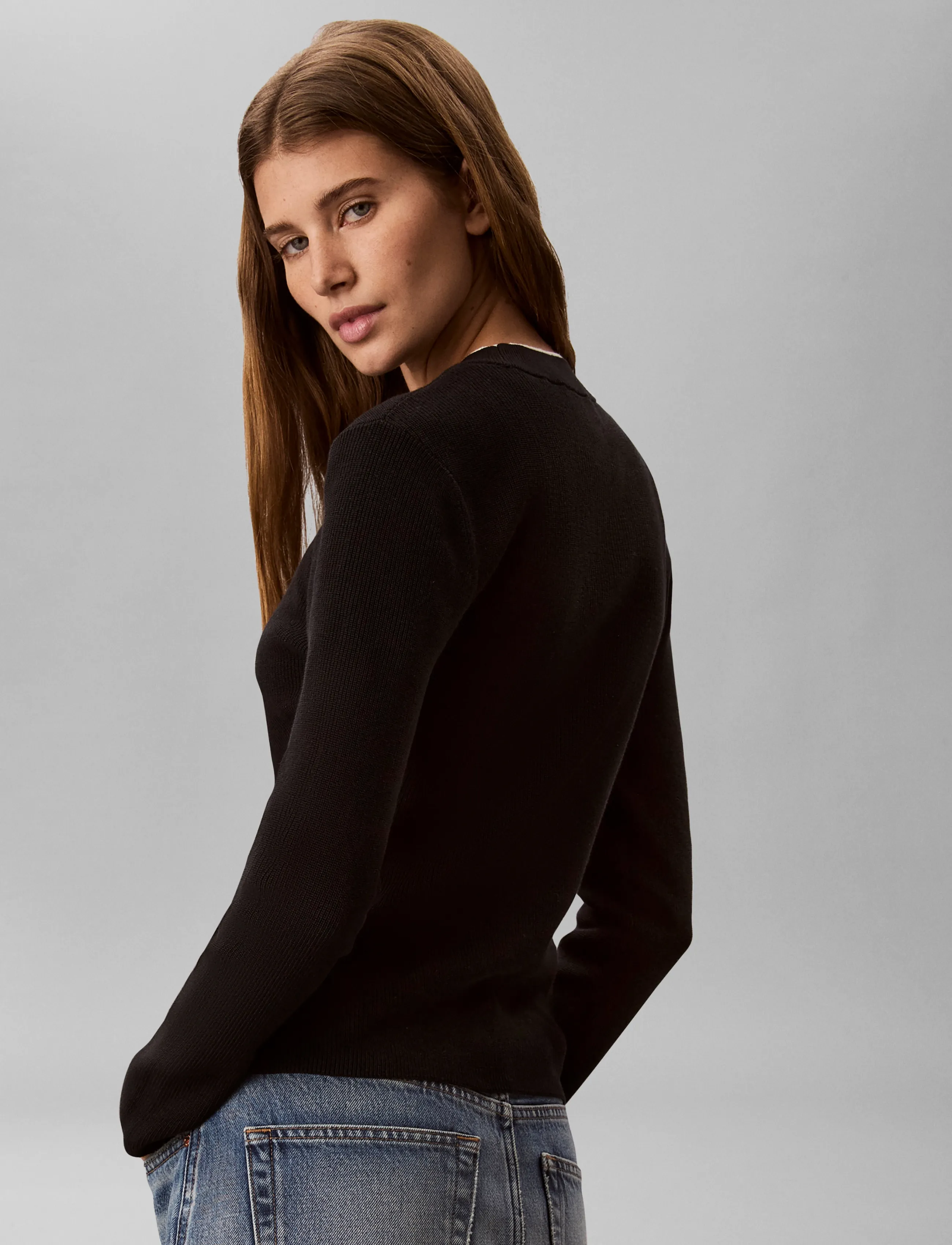 Calvin Klein Jeans - WOVEN LABEL LS CREW NECK - striktrøjer - black - 5
