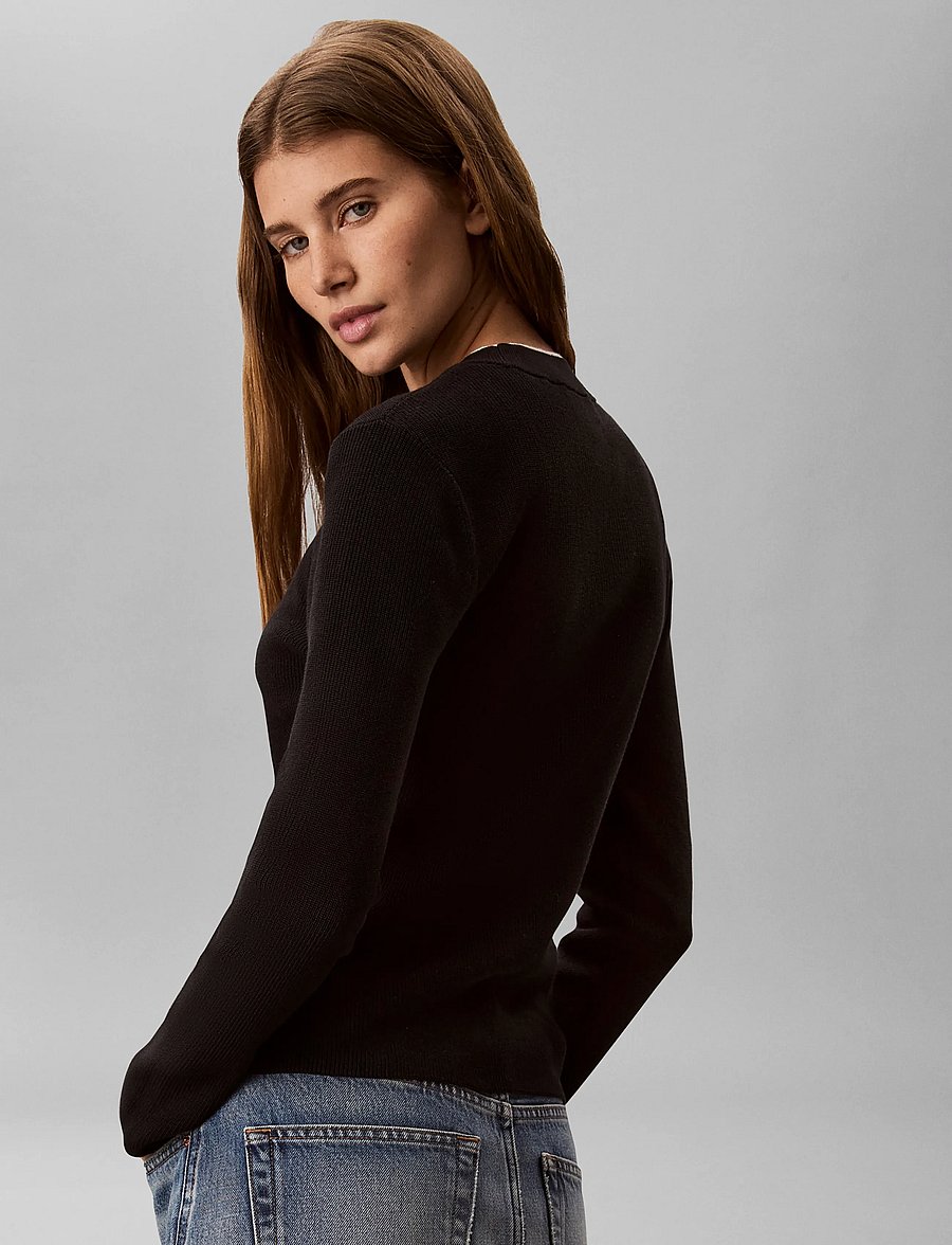 Calvin Klein Jeans - WOVEN LABEL LS CREW NECK - striktrøjer - black - 5