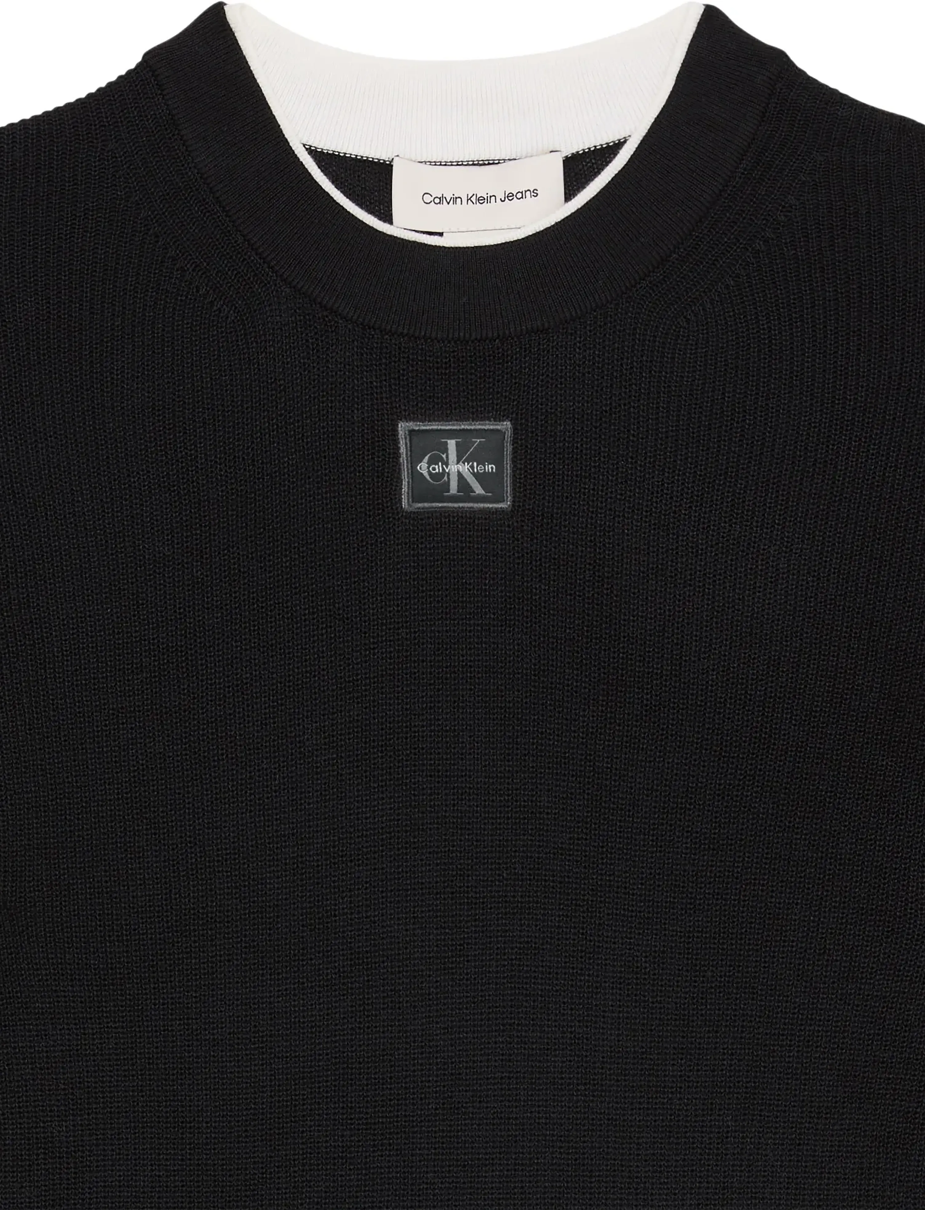 Calvin Klein Jeans - WOVEN LABEL LS CREW NECK - stickade tröjor - black - 2