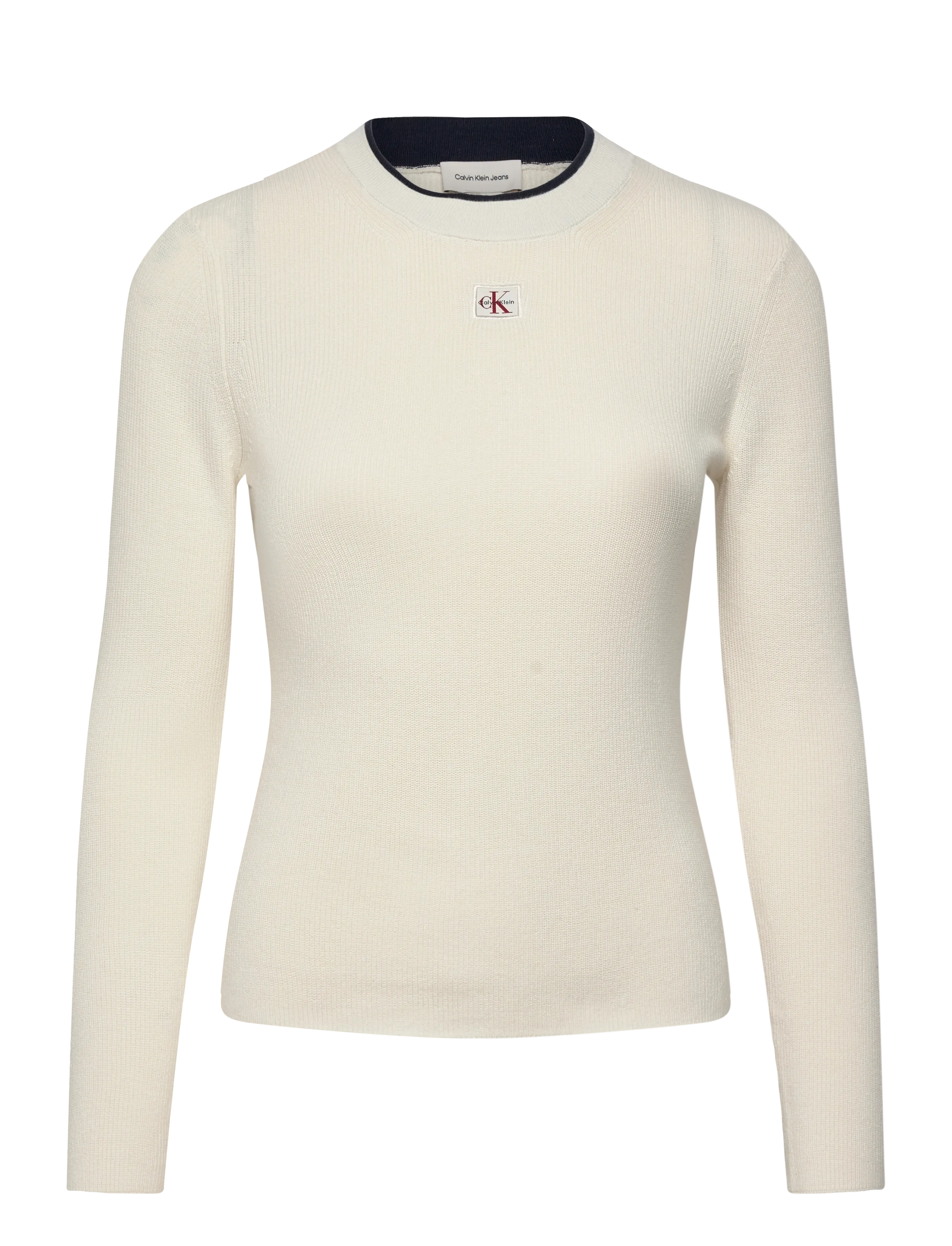 Calvin Klein Jeans WOVEN LABEL LS CREW NECK - Strik - TOFU / cream