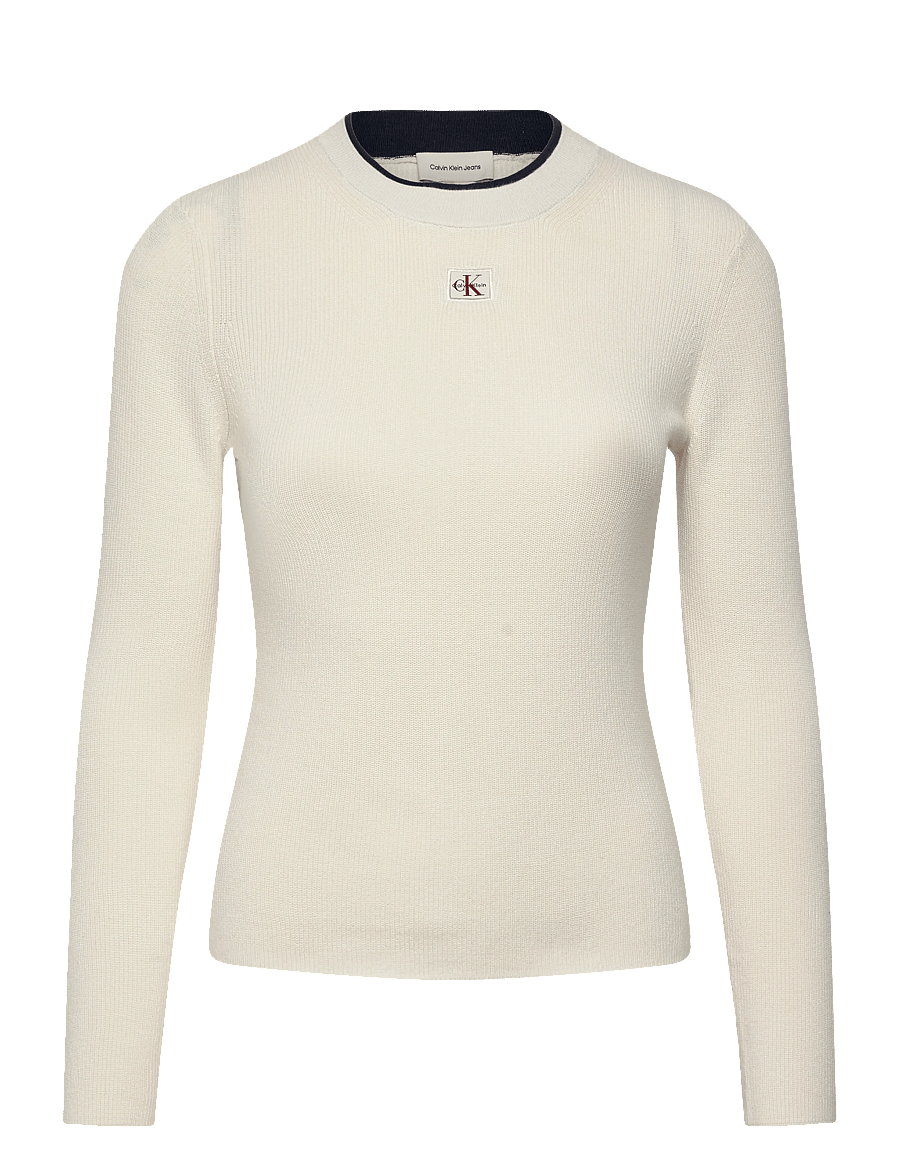 Calvin Klein Jeans - WOVEN LABEL LS CREW NECK - striktrøjer - tofu - 1