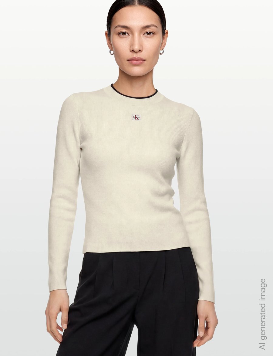 Calvin Klein Jeans - WOVEN LABEL LS CREW NECK - striktrøjer - tofu - 3