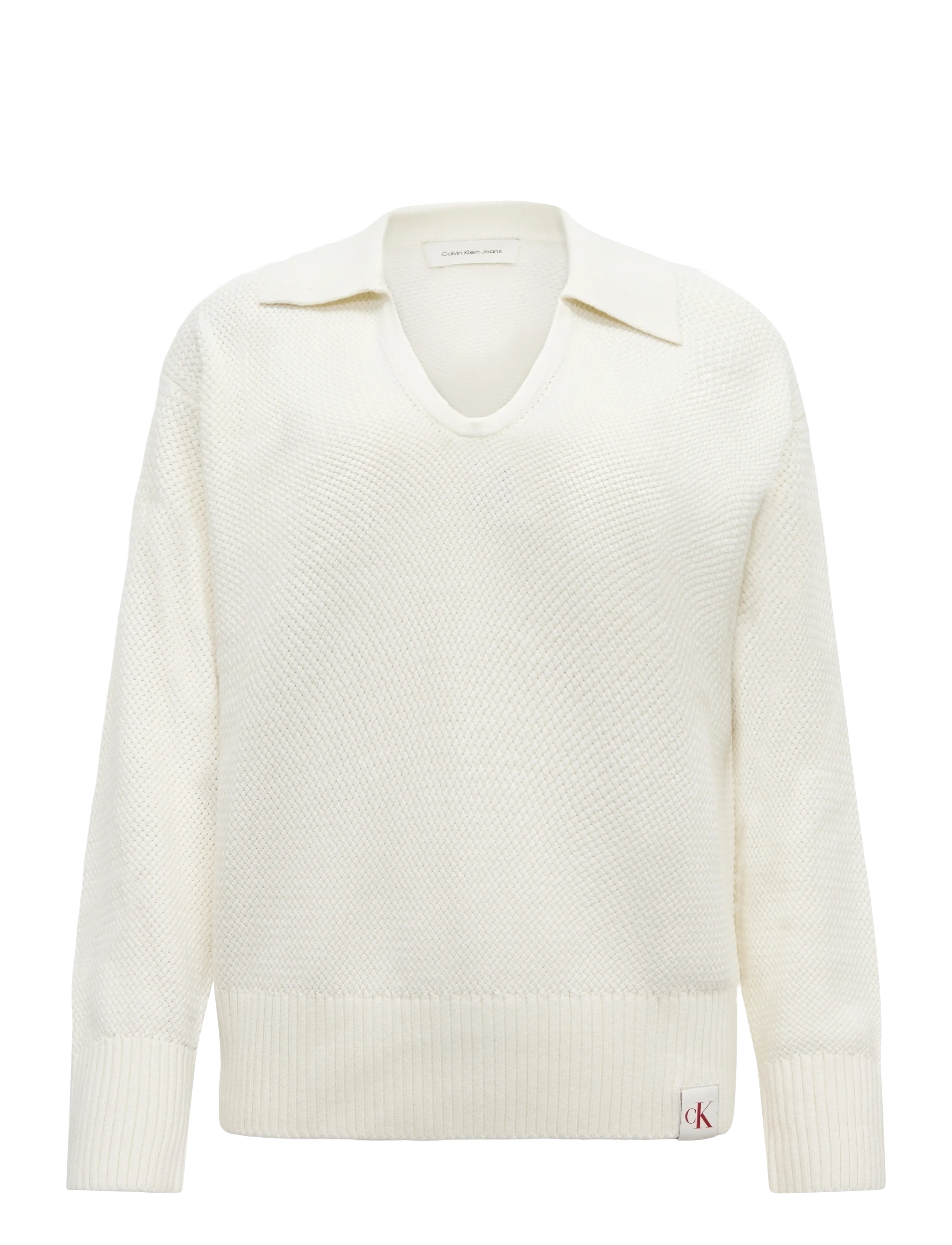 Calvin Klein Jeans RELAXED BASKETWEAVE POLO - Pullover - TOFU / cream