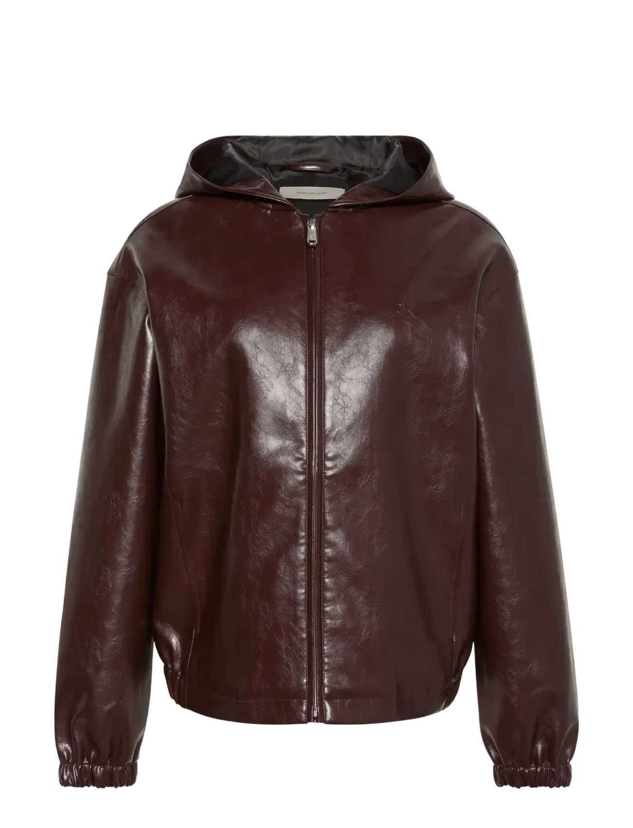 Calvin Klein Jeans CROPPED HOODED FAUX LEATHER JACK - Lederjacken - DARK COFFEE / brown