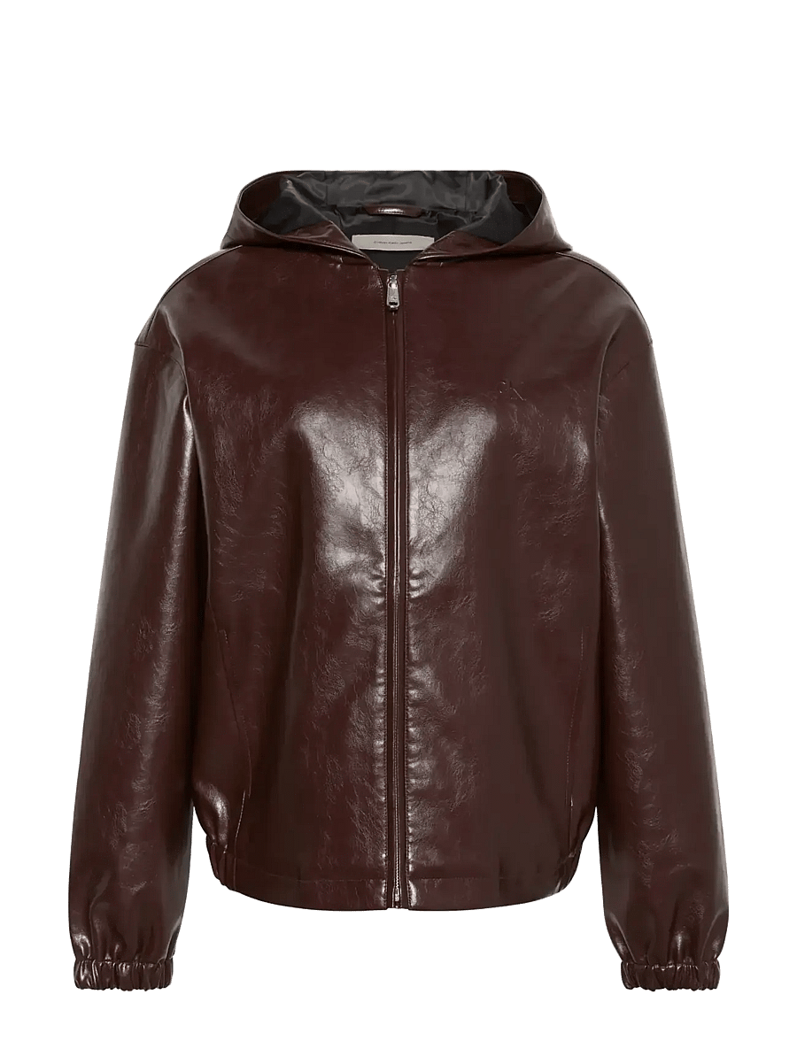 Calvin Klein Jeans - CROPPED HOODED FAUX LEATHER JACK - dark coffee - 1