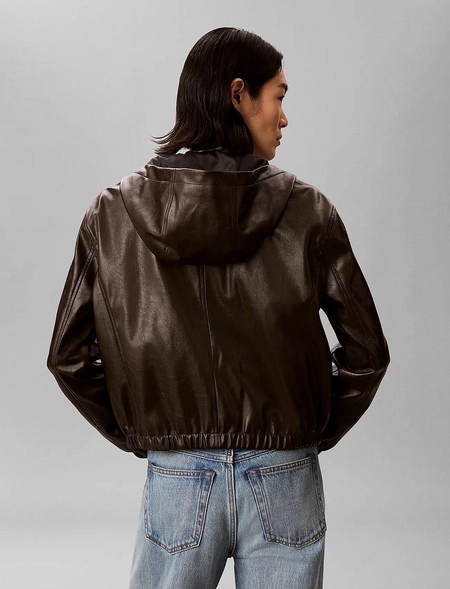 Calvin Klein Jeans - CROPPED HOODED FAUX LEATHER JACK - dark coffee - 2