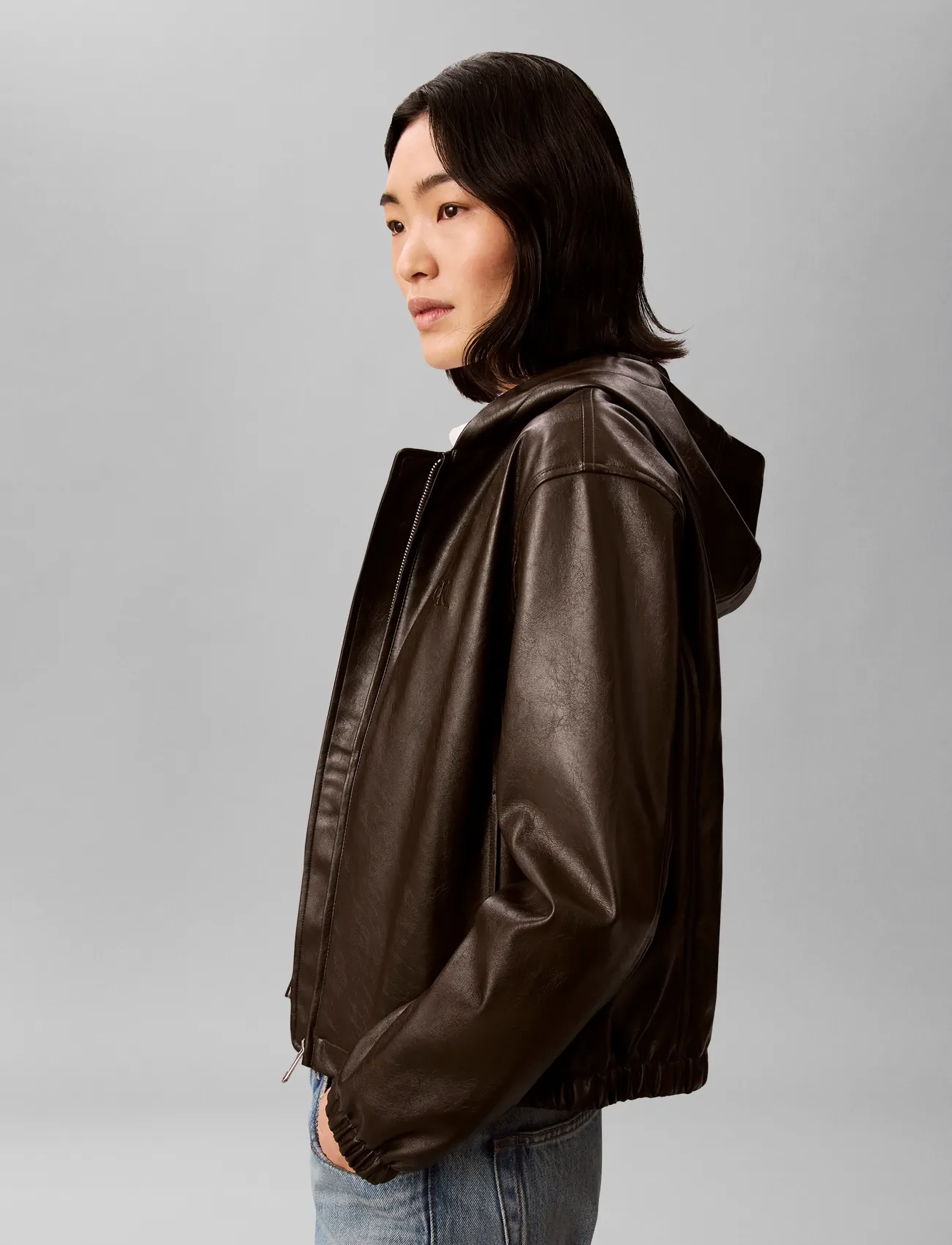 Calvin Klein Jeans - CROPPED HOODED FAUX LEATHER JACK - dark coffee - 5