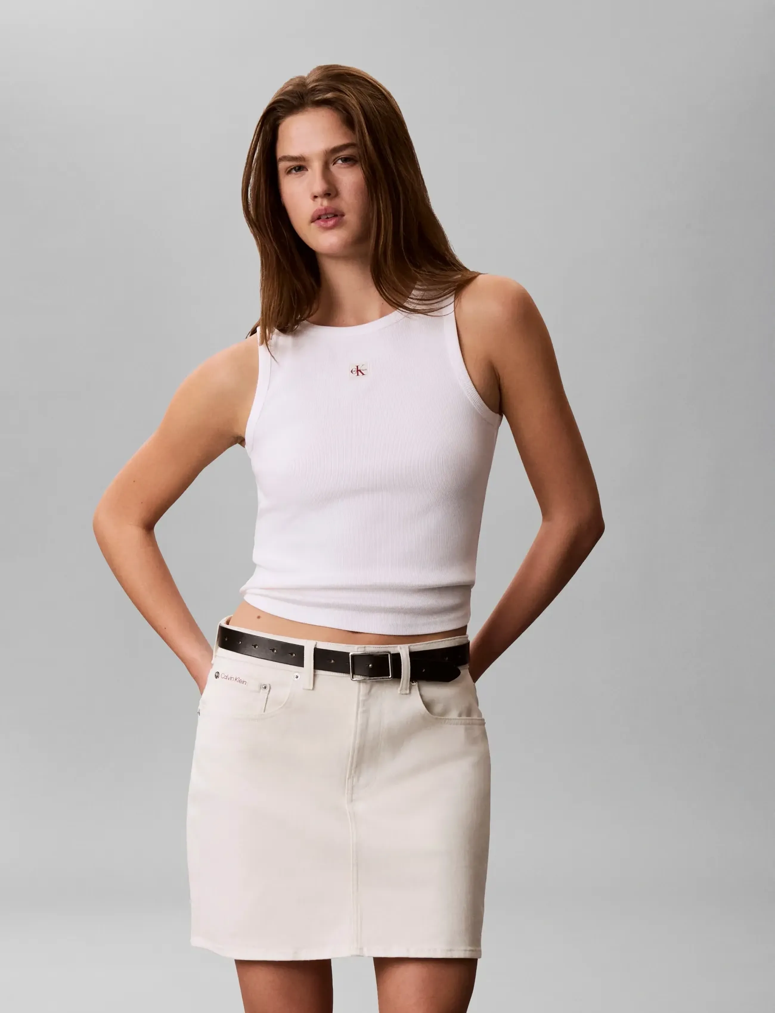Calvin Klein Jeans Signature 90S Mini Skirt, 44, Cream, Nederdele > Korte Nederdele, Dame