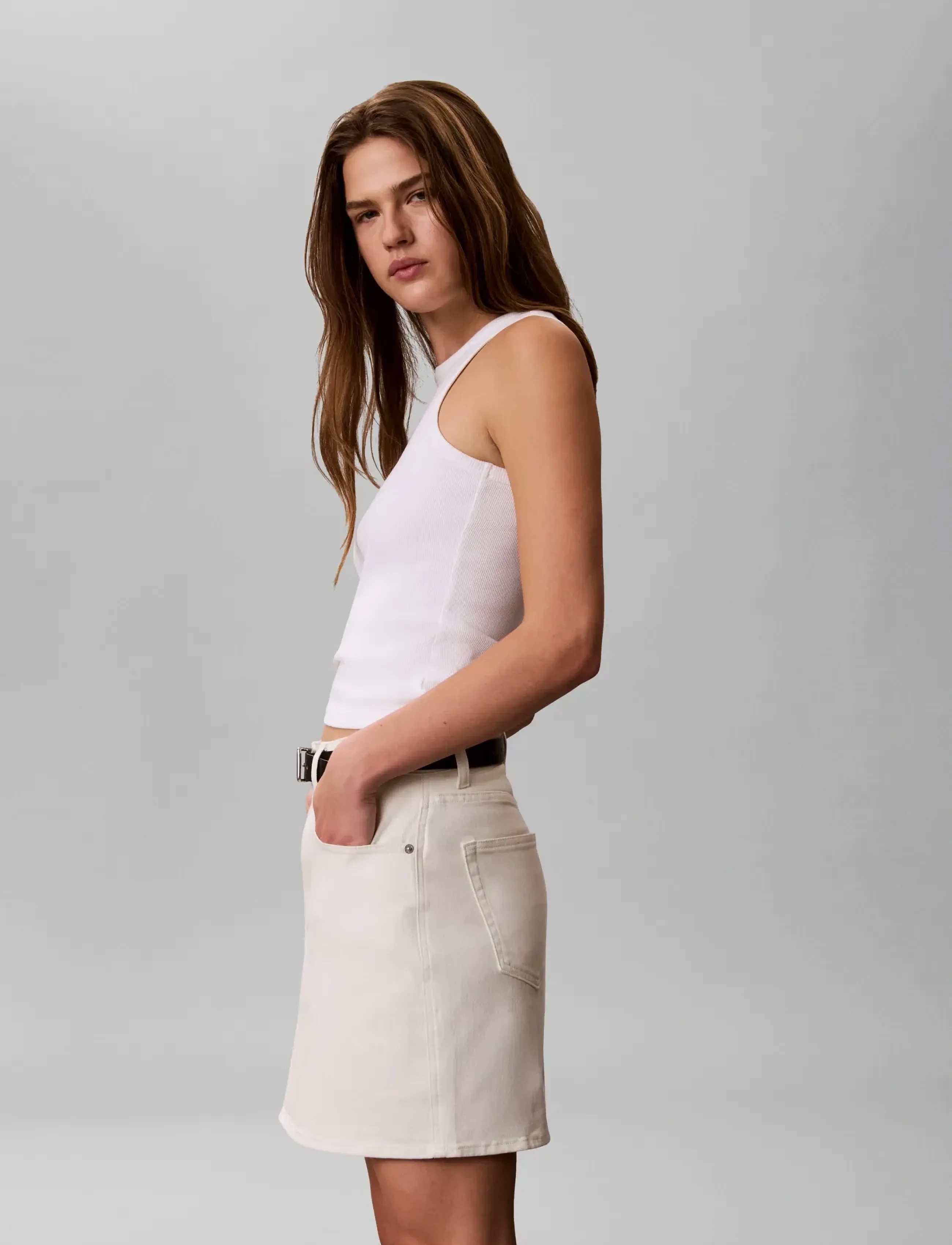 Calvin Klein Jeans - SIGNATURE 90S MINI SKIRT - spijkerrokken - tofu - 4