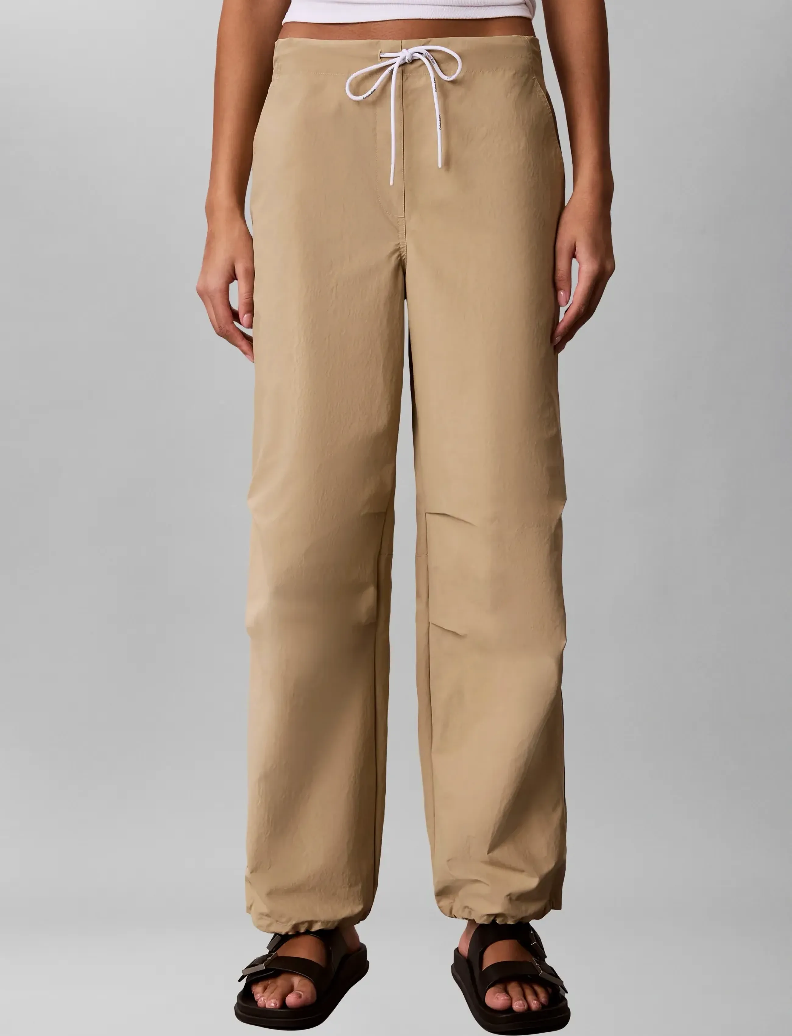 Calvin Klein Jeans Crinkle Nylon Pant, XS, Trousers, Beige - Wide Leg, Frauen