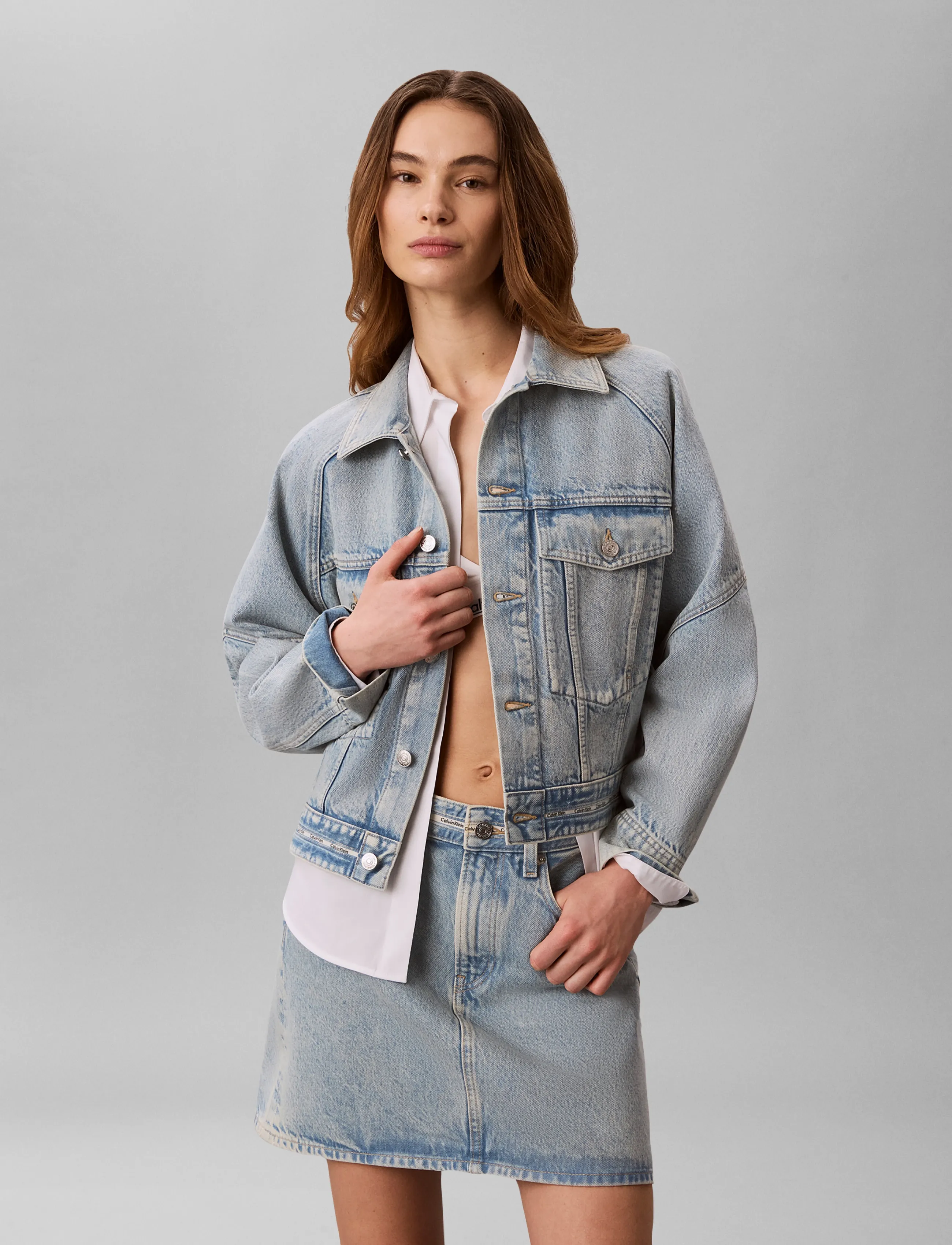 Calvin Klein Jeans BRANDED BOXY DENIM JACKET FRESH - Spring jackets - FRESH WATER / blue