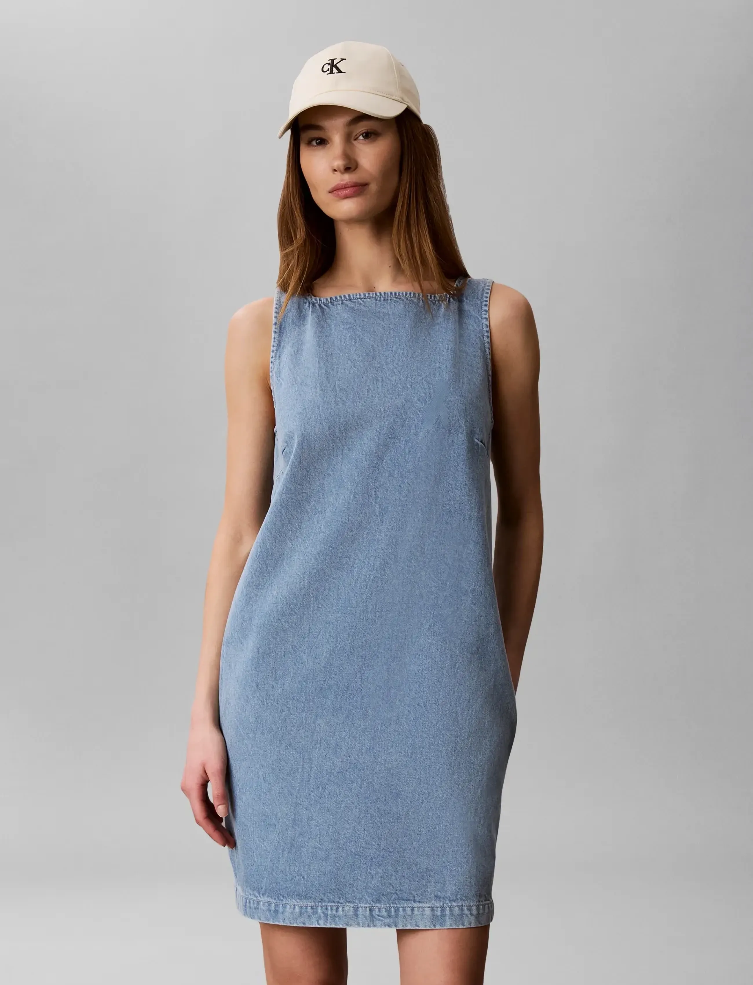 Calvin Klein Jeans V- Neck Denim Shift Dress Ck Aqu, XXS, Dresses, Blau - Short Dress, Frauen