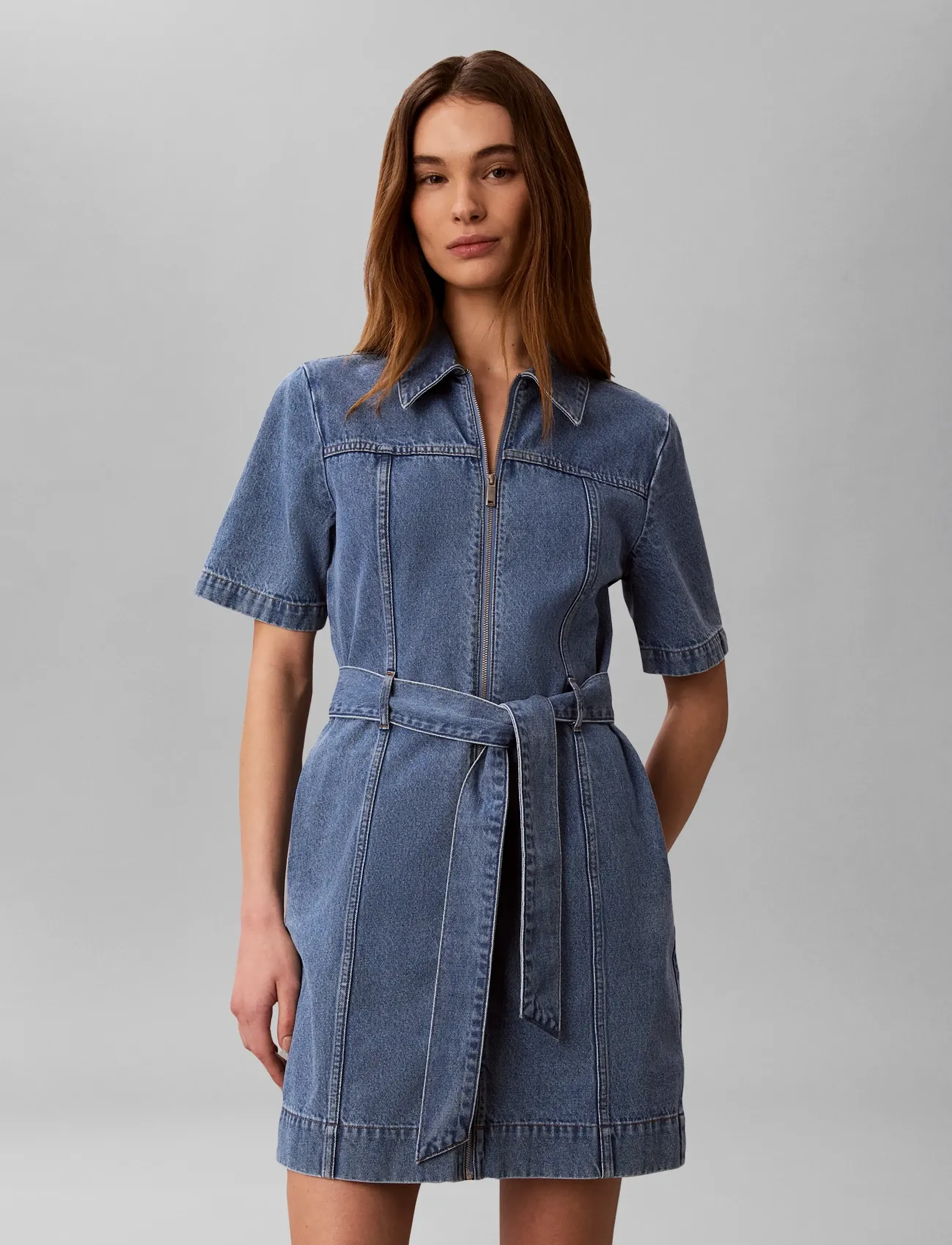 Calvin Klein Jeans Belted Shirt Dress Radio Blues, L, Dresses, Blau - Frauen
