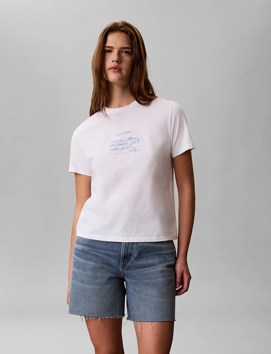 Calvin Klein Jeans - SS CLASSIC HANDWRITING LOGO TEE - t-särgid - bright white - 0